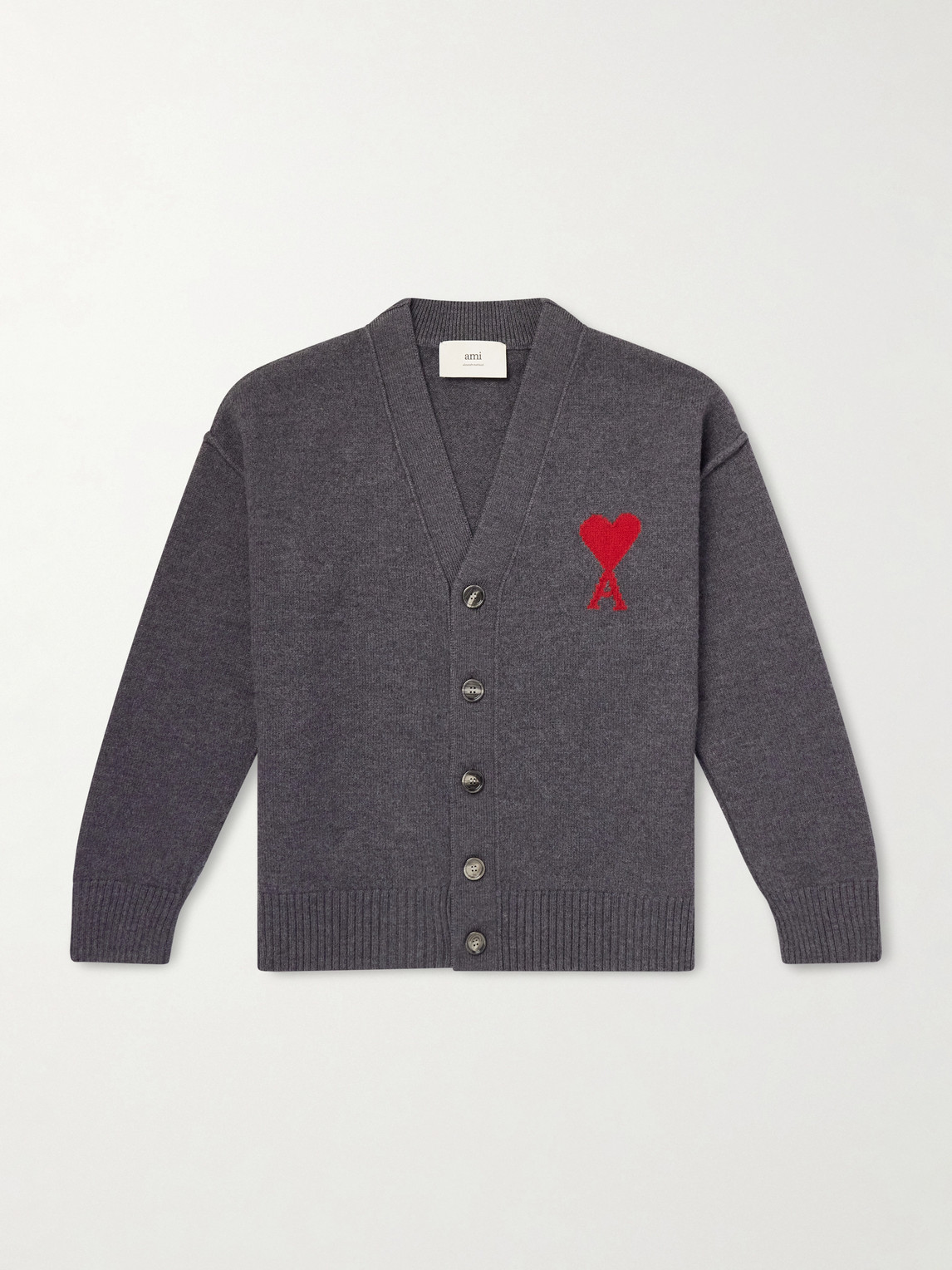 AMI PARIS Logo-Intarsia Merino Wool Cardigan - Men