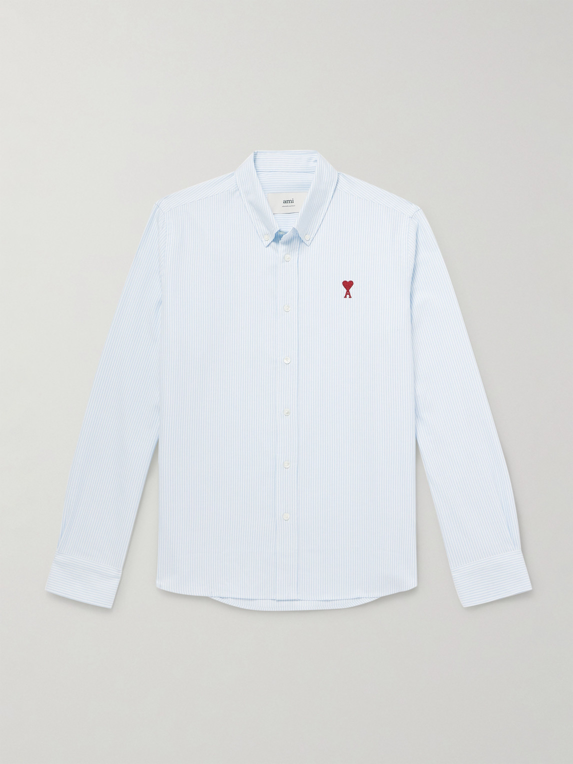 AMI PARIS ADC Button-Down Collar Logo-Embroidered Striped Cotton Oxford Shirt - Men