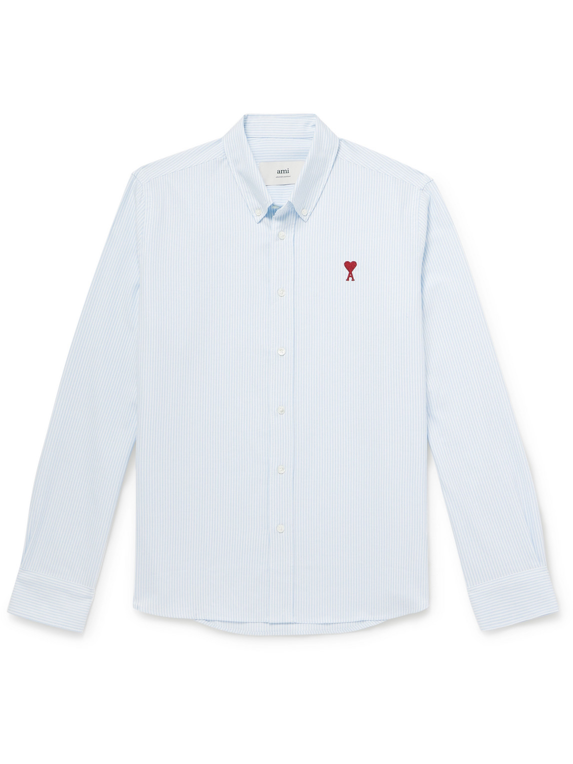 Ami Alexandre Mattiussi Adc Button-down Collar Logo-embroidered Striped Cotton Oxford Shirt In Blue