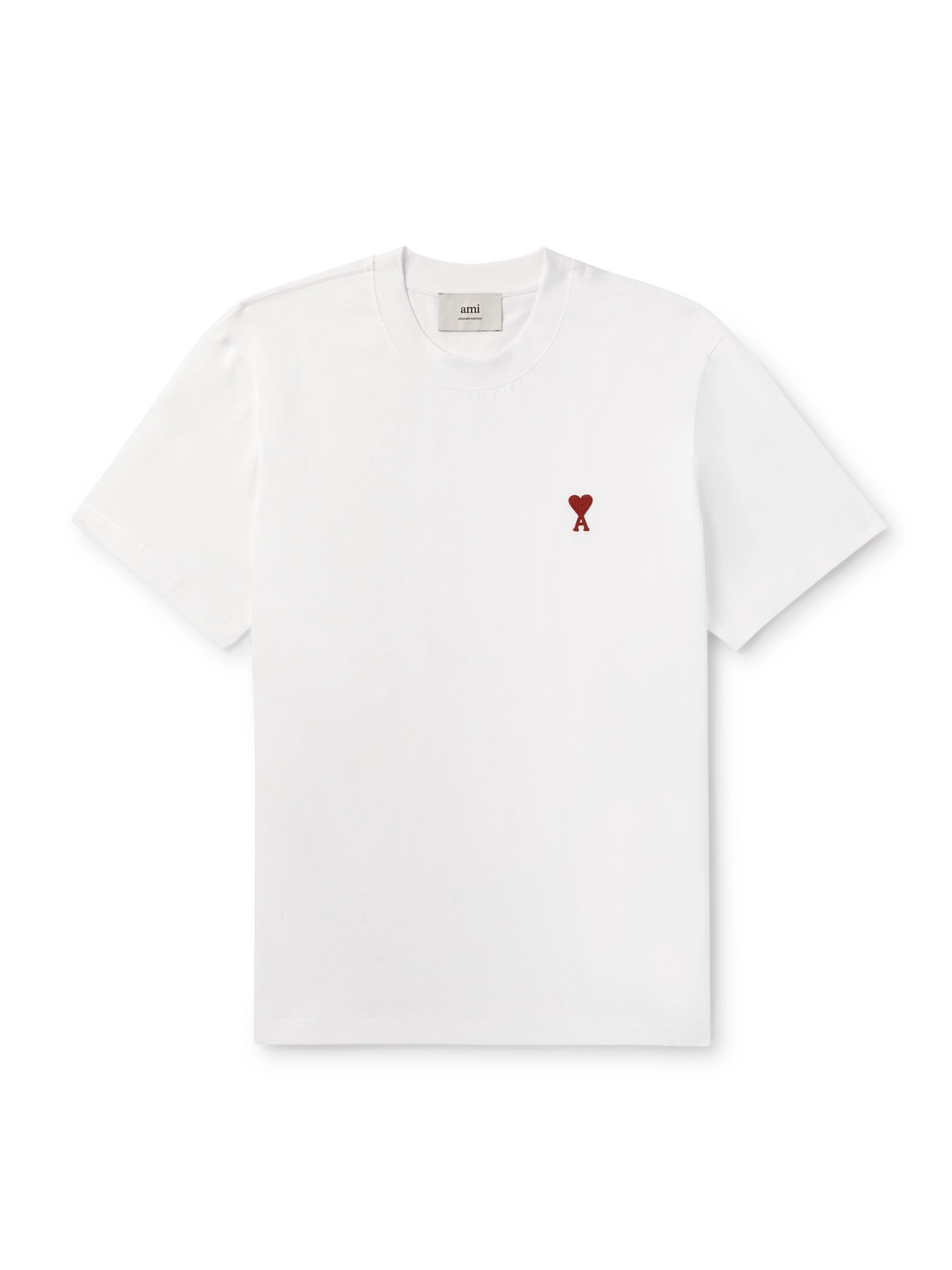 Ami Alexandre Mattiussi Logo-embroidered Stretch Organic Cotton-jersey T-shirt In White