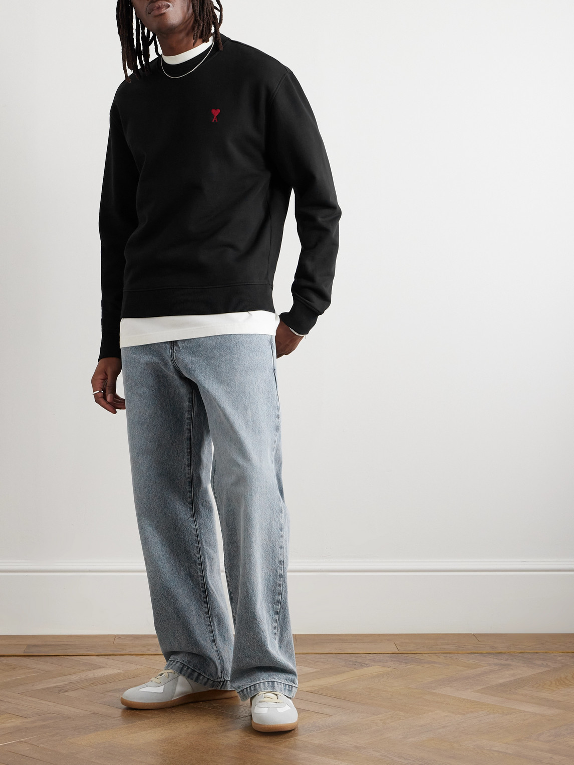 Shop Ami Alexandre Mattiussi Ami De Coeur Logo-embroidered Cotton-blend Jersey Sweatshirt In Black