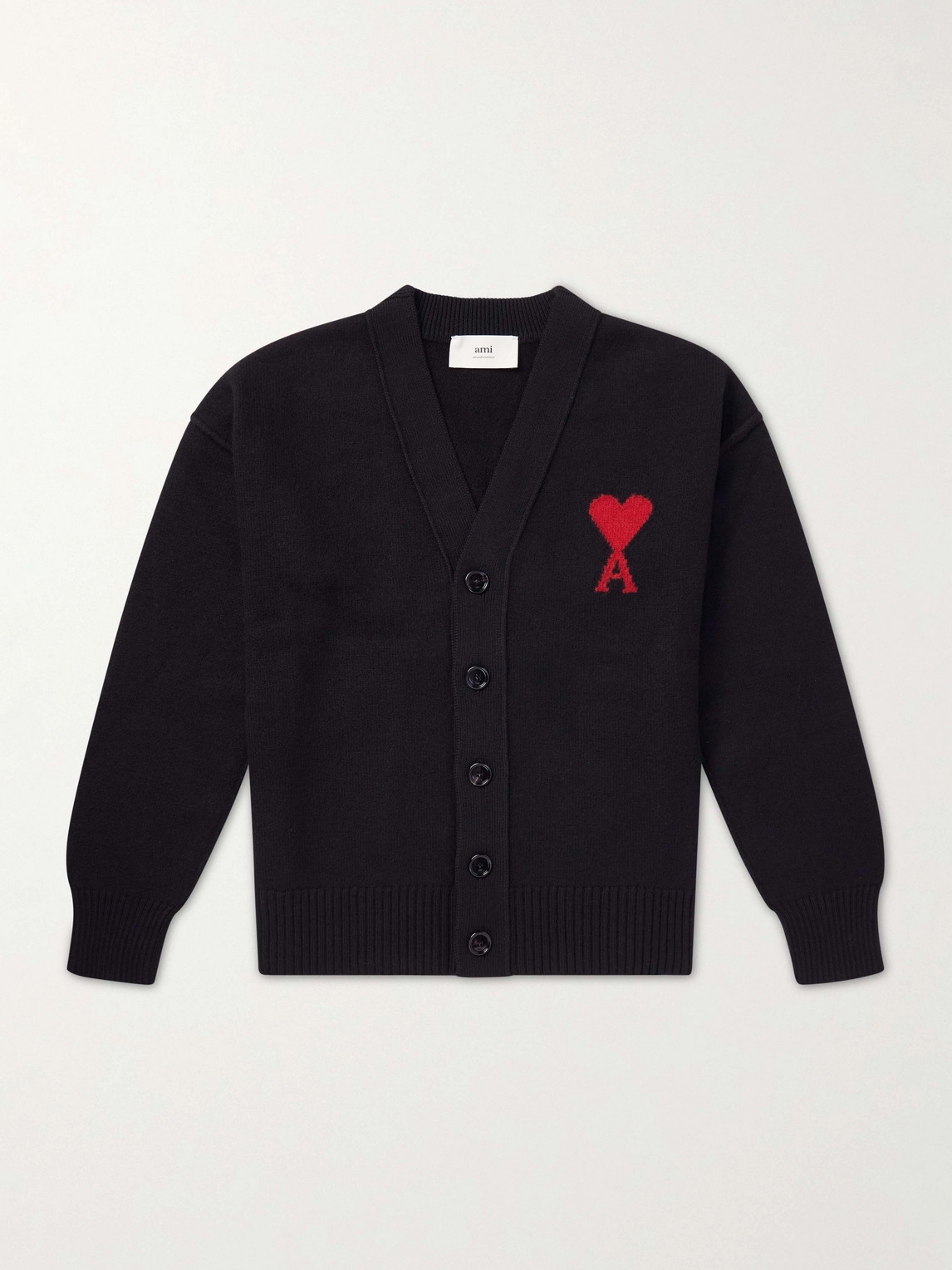 AMI PARIS Logo-Intarsia Virgin Wool Cardigan - Men