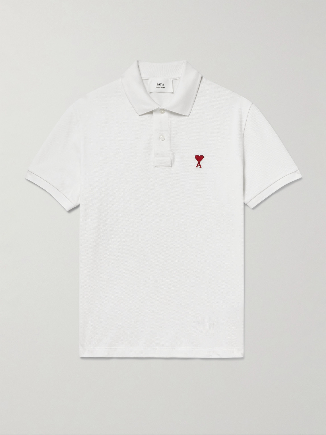 AMI PARIS Logo-Embroidered Organic Cotton-Piqué Polo hirt - Men