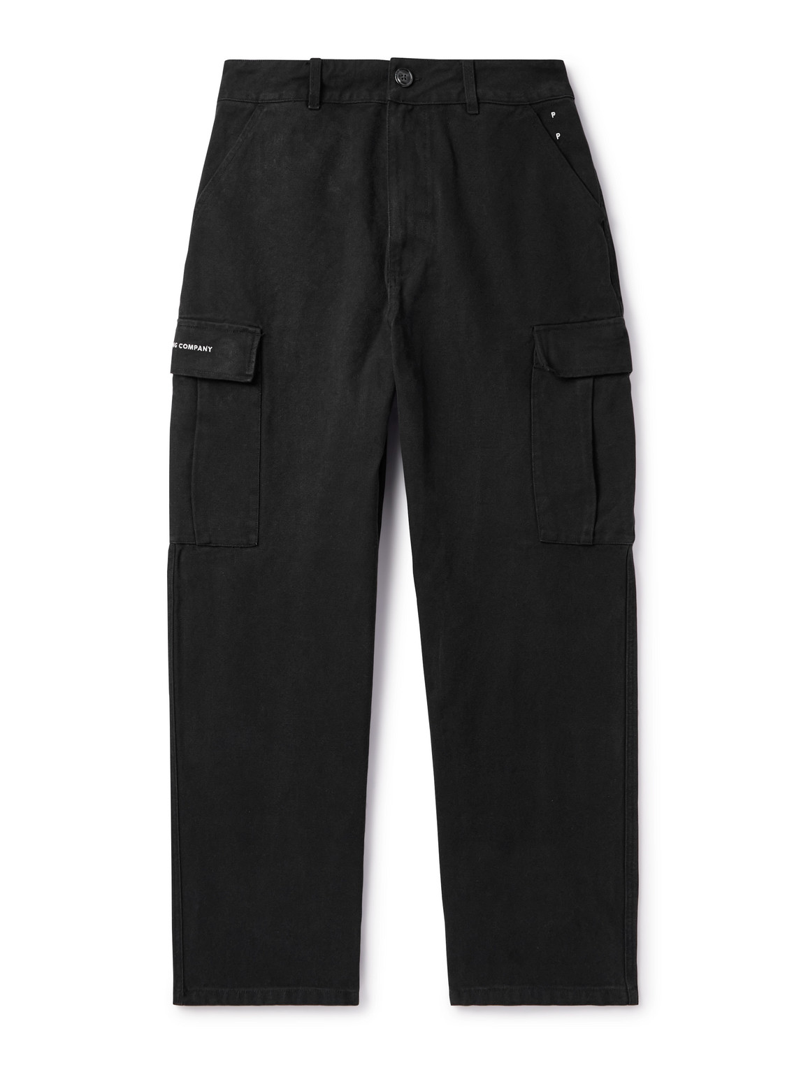 Pop Trading Company Wide-leg Logo-embroidered Cotton-canvas Cargo Trousers In Black