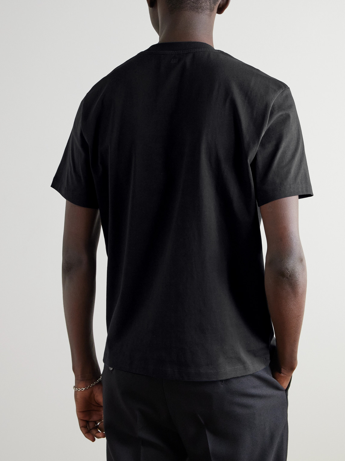 Ami Alexandre Mattiussi Logo-embroidered Organic Cotton-jersey T-shirt In Black
