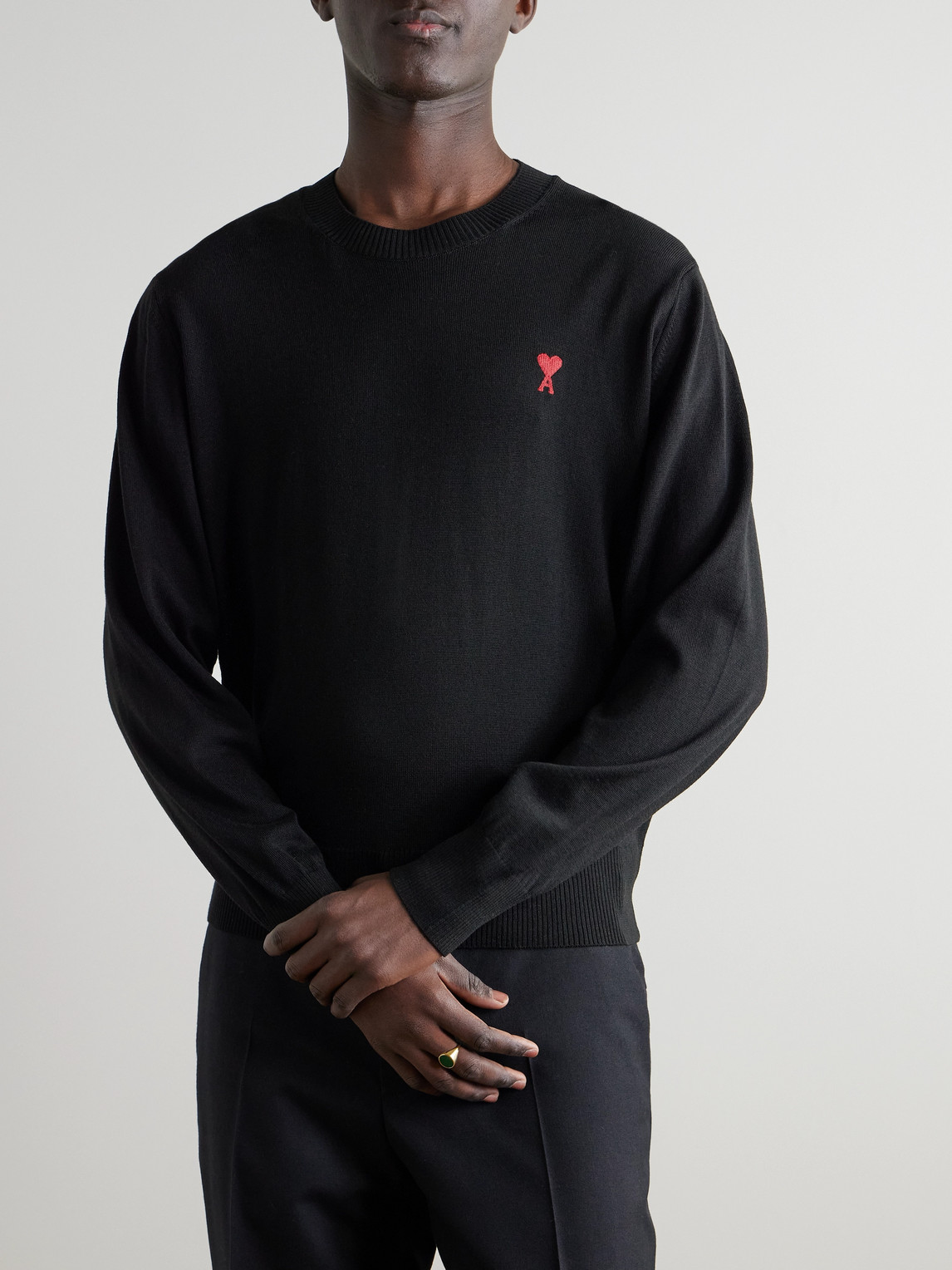 Ami Alexandre Mattiussi Ami Black Cotton Jersey Fleece Sweater With Monogram Motif In Black