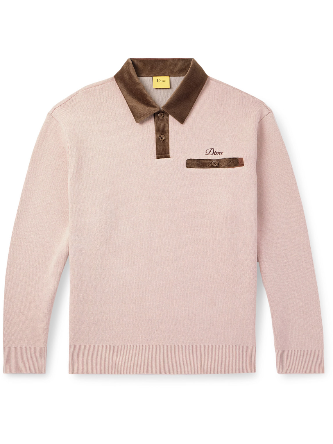 Dime Casino Corduroy-trimmed Logo-embroidered Cotton Polo Shirt In Pink