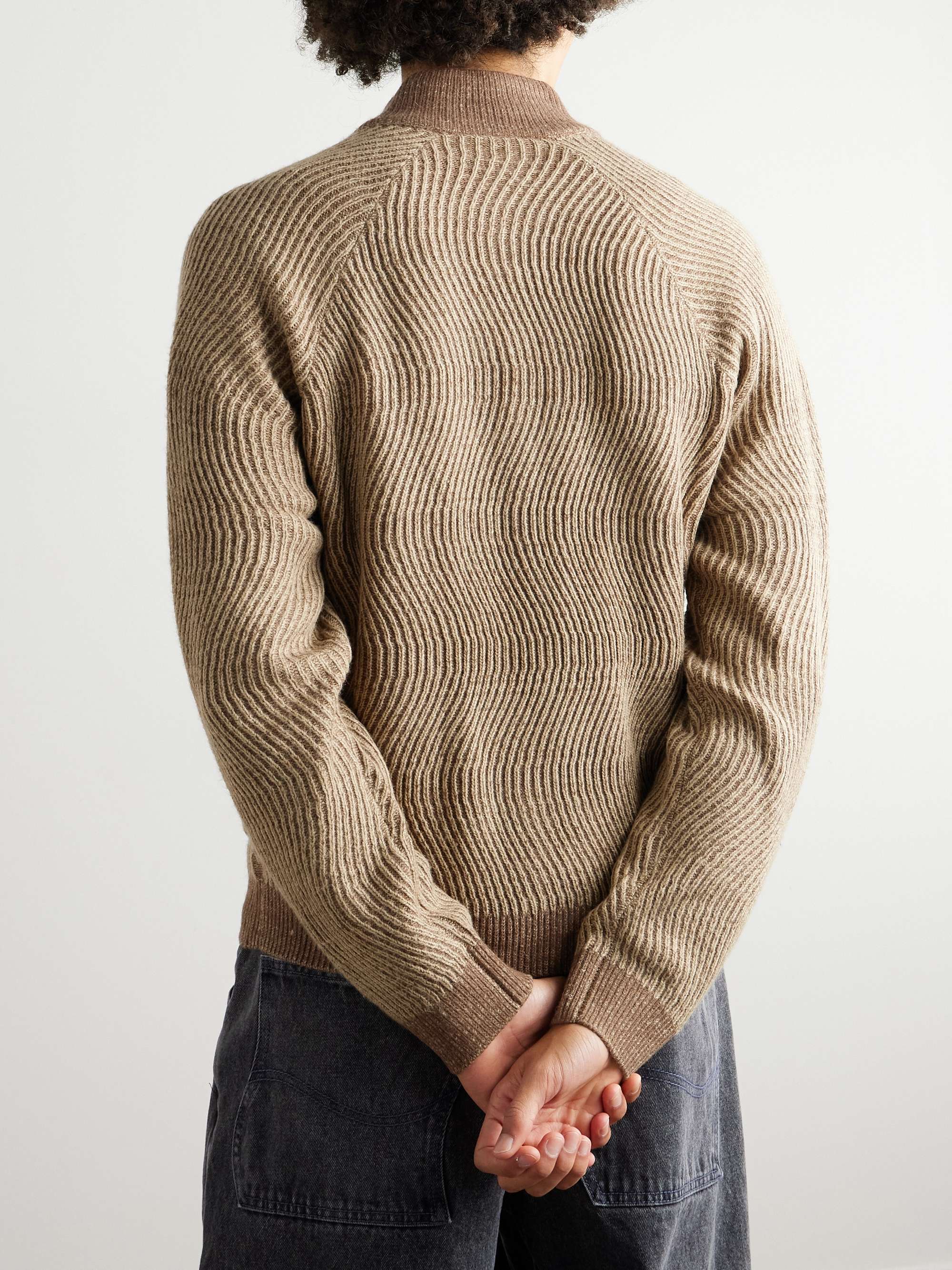 Brown Logo-Embroidered Ribbed-Knit Zip-Up Cardigan | DIME
