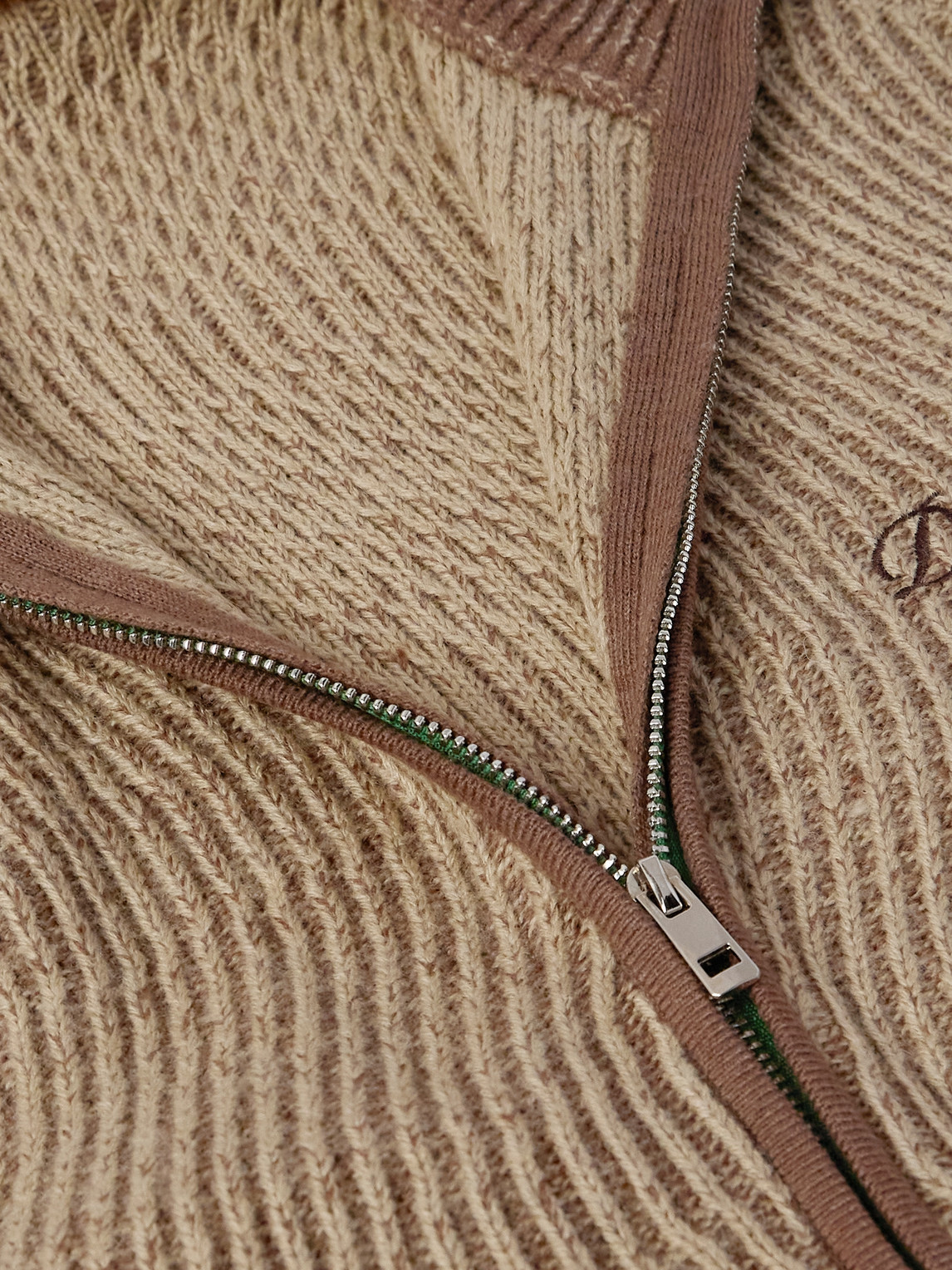 Shop Dime Logo-embroidered Ribbed-knit Zip-up Cardigan In Brown