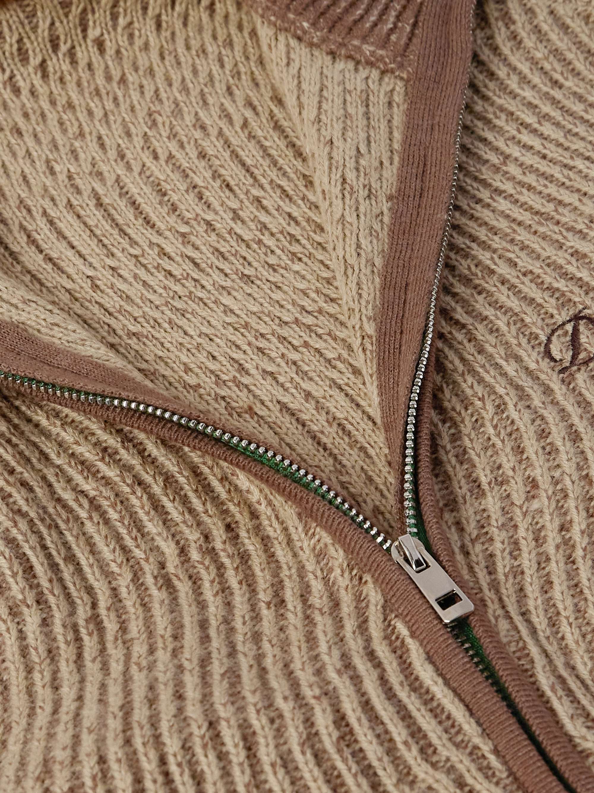 Brown Logo-Embroidered Ribbed-Knit Zip-Up Cardigan | DIME