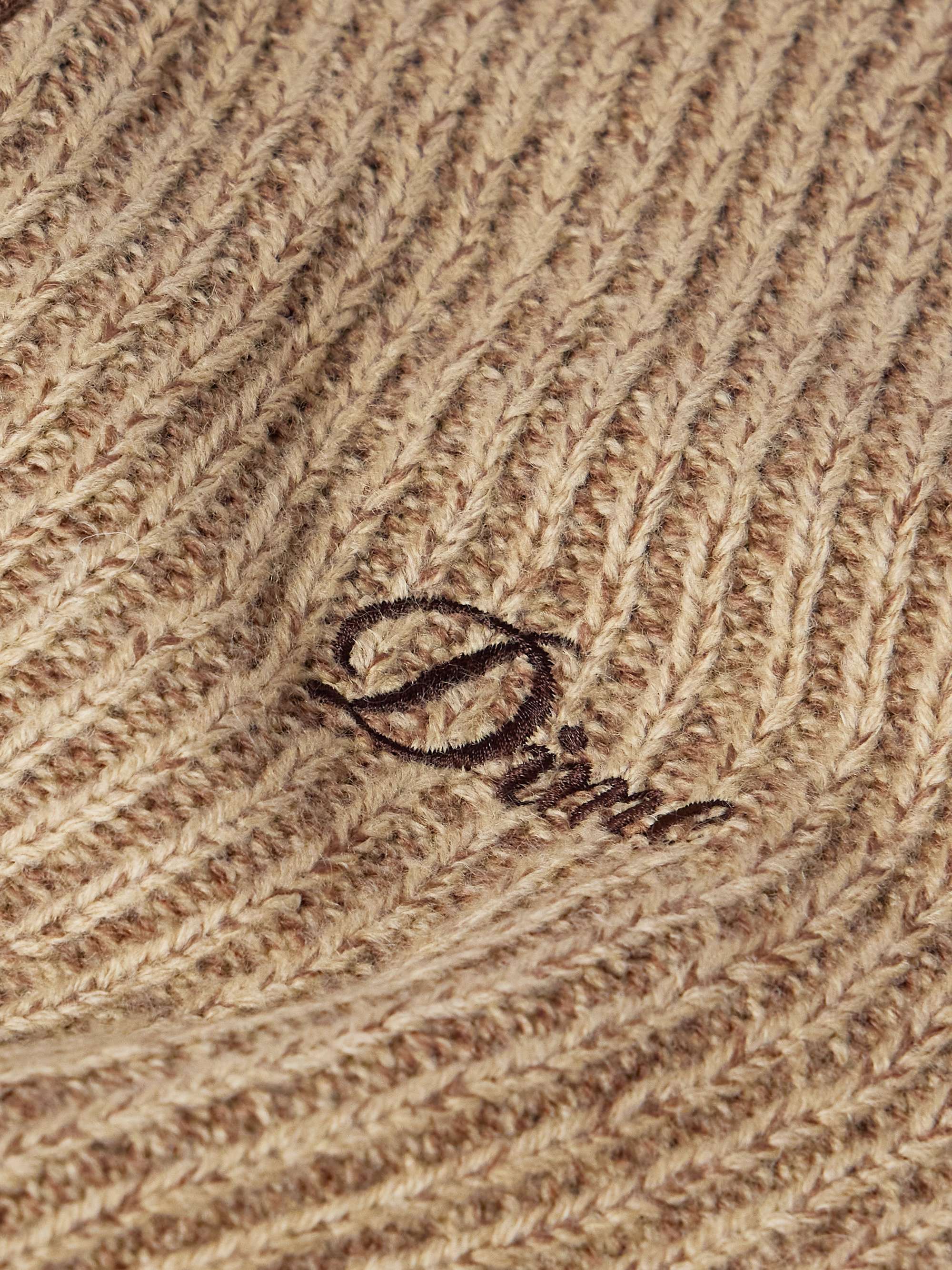 Brown Logo-Embroidered Ribbed-Knit Zip-Up Cardigan | DIME