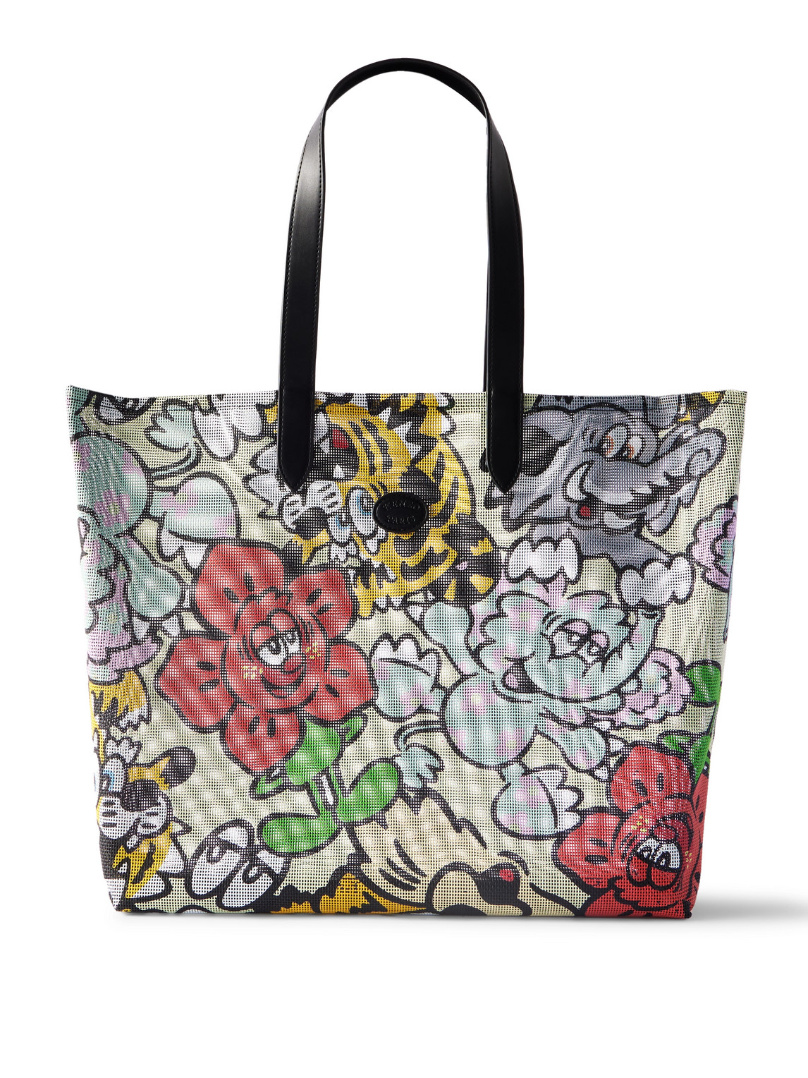 Kenzo Verdy Market Leather-trimmed Printed Mesh Tote Bag In Black