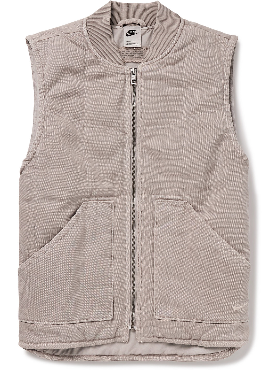 Nike Life Padded Garment-dyed Cotton-canvas Gilet In Gray