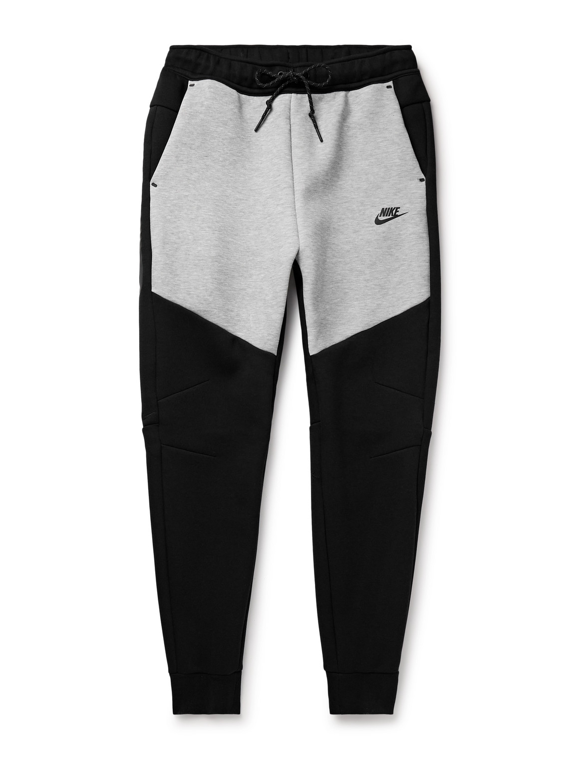 Nike Slim-fit Tapered Logo-print Cotton-blend Tech Fleece Sweatpants In Black