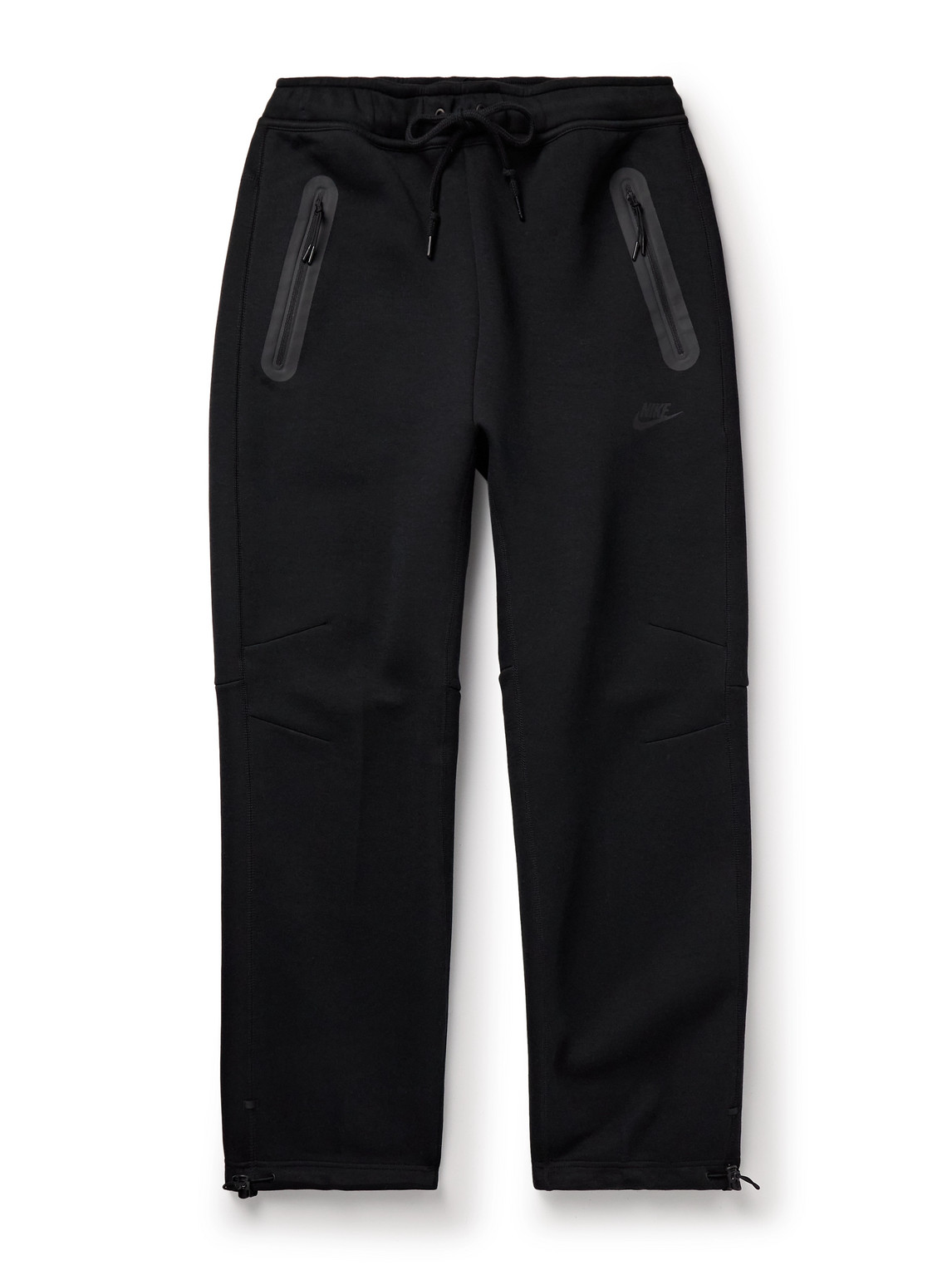 Nike Straight-leg Logo-print Cotton-blend Tech Fleece Sweatpants In Black