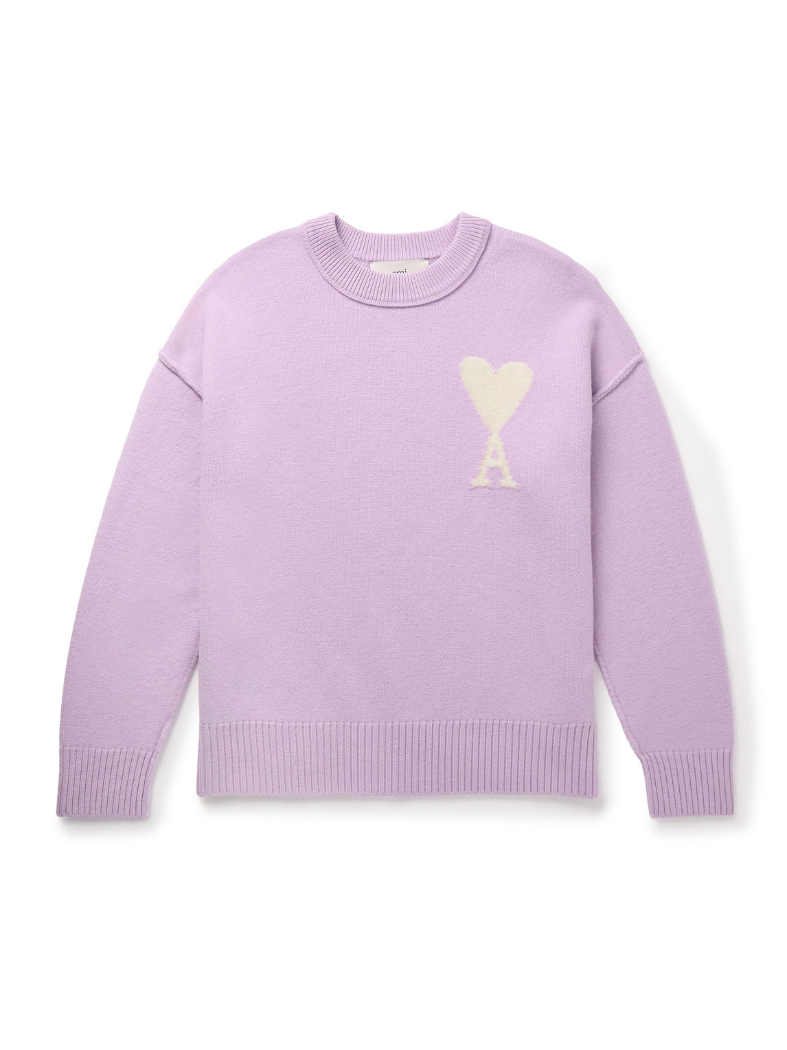 Ami Alexandre Mattiussi Logo-intarsia Virgin Wool Sweater In Purple