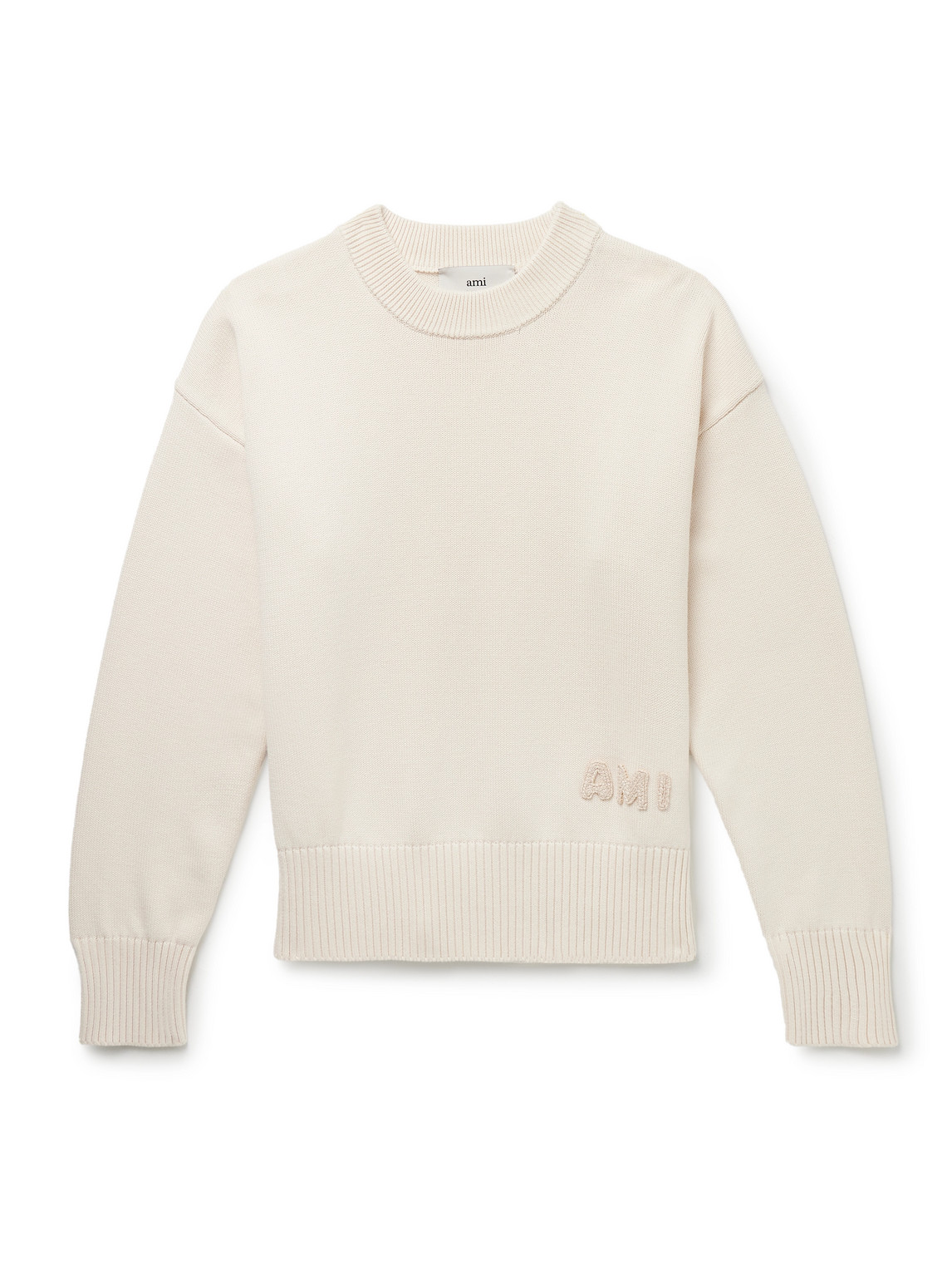 Ami Alexandre Mattiussi Logo-appliquéd Organic Cotton And Wool-blend Sweater In Neutrals