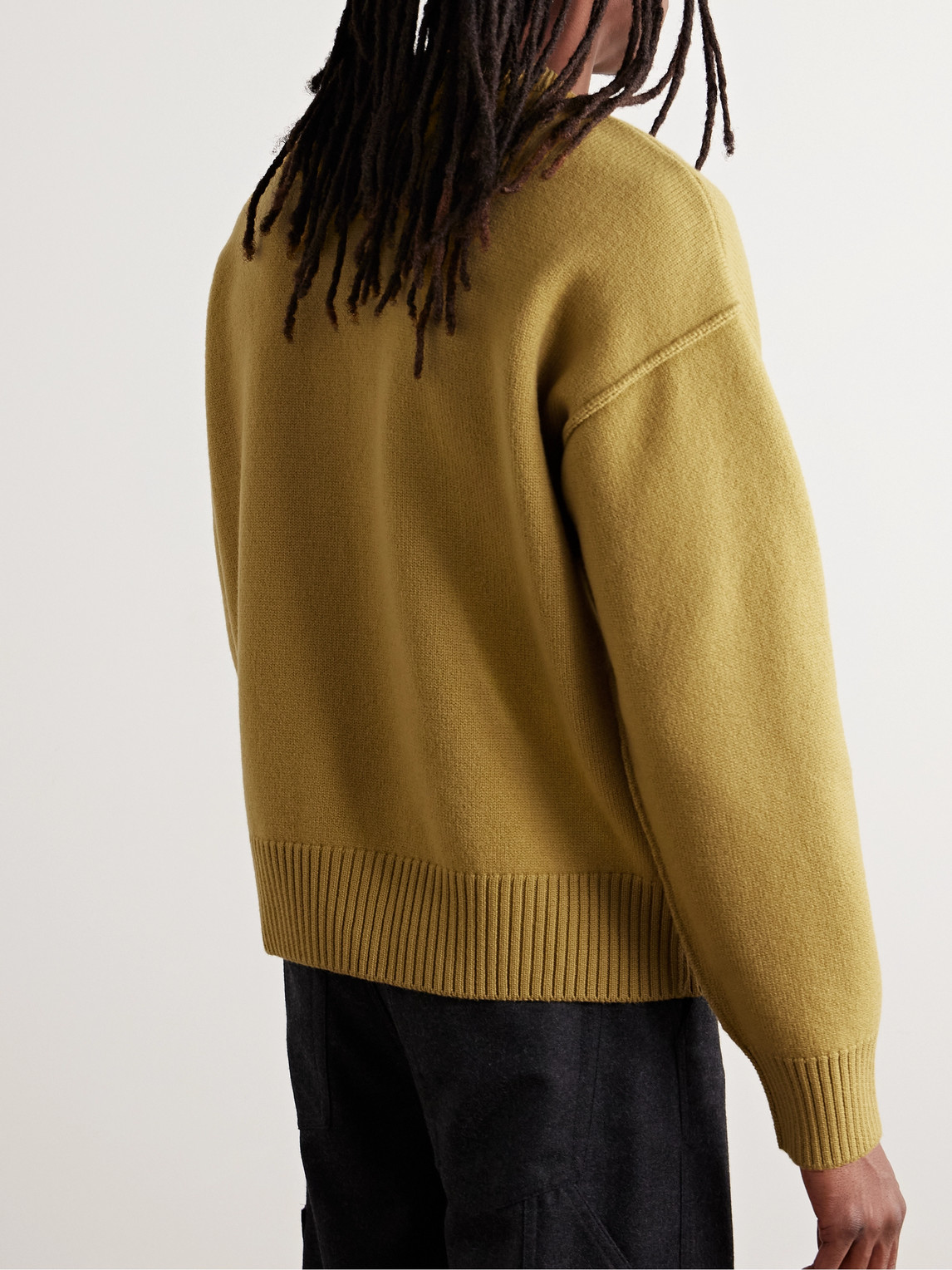 Shop Ami Alexandre Mattiussi Logo-intarsia Virgin Wool Sweater In Yellow