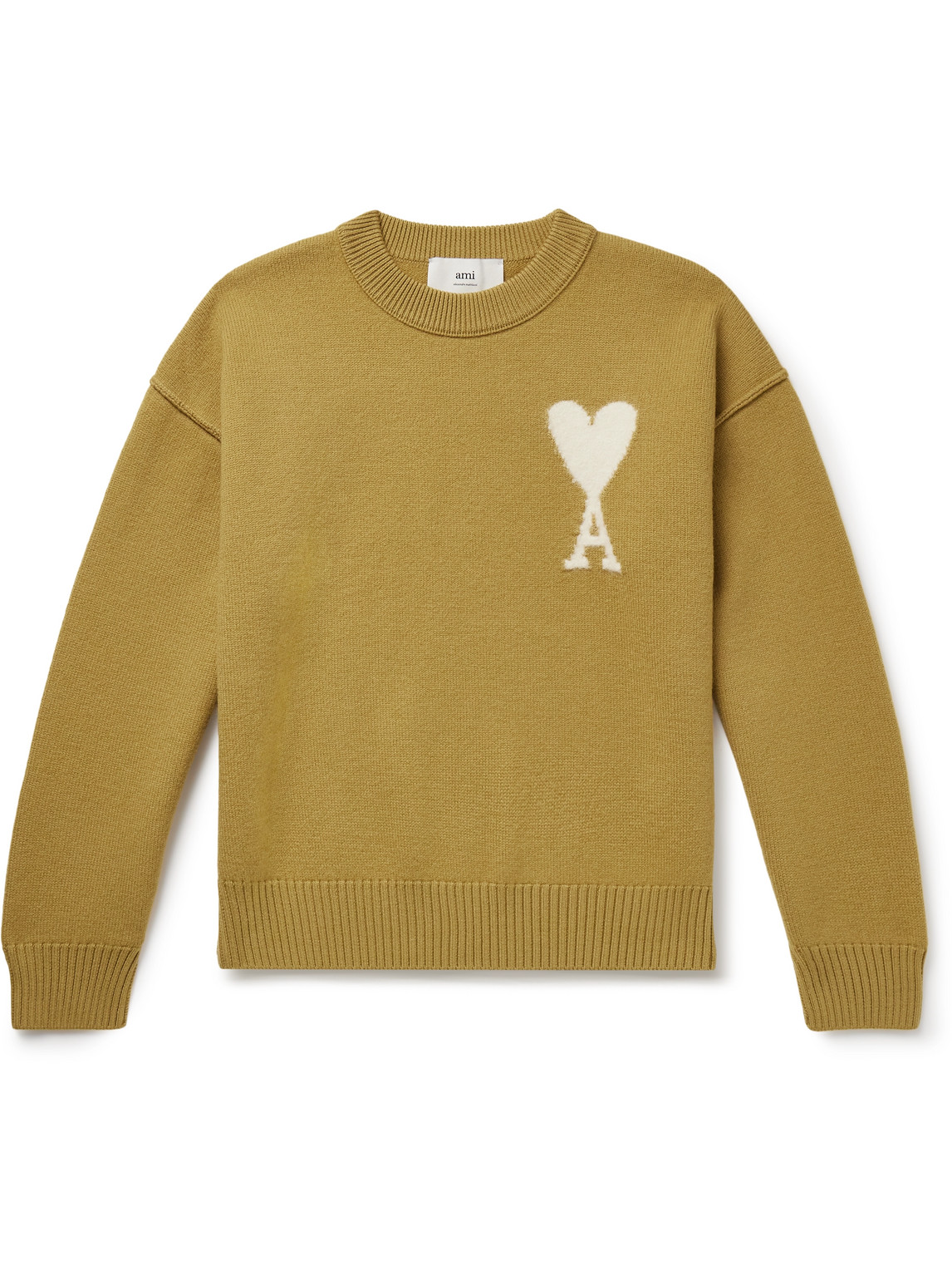 Shop Ami Alexandre Mattiussi Logo-intarsia Virgin Wool Sweater In Yellow