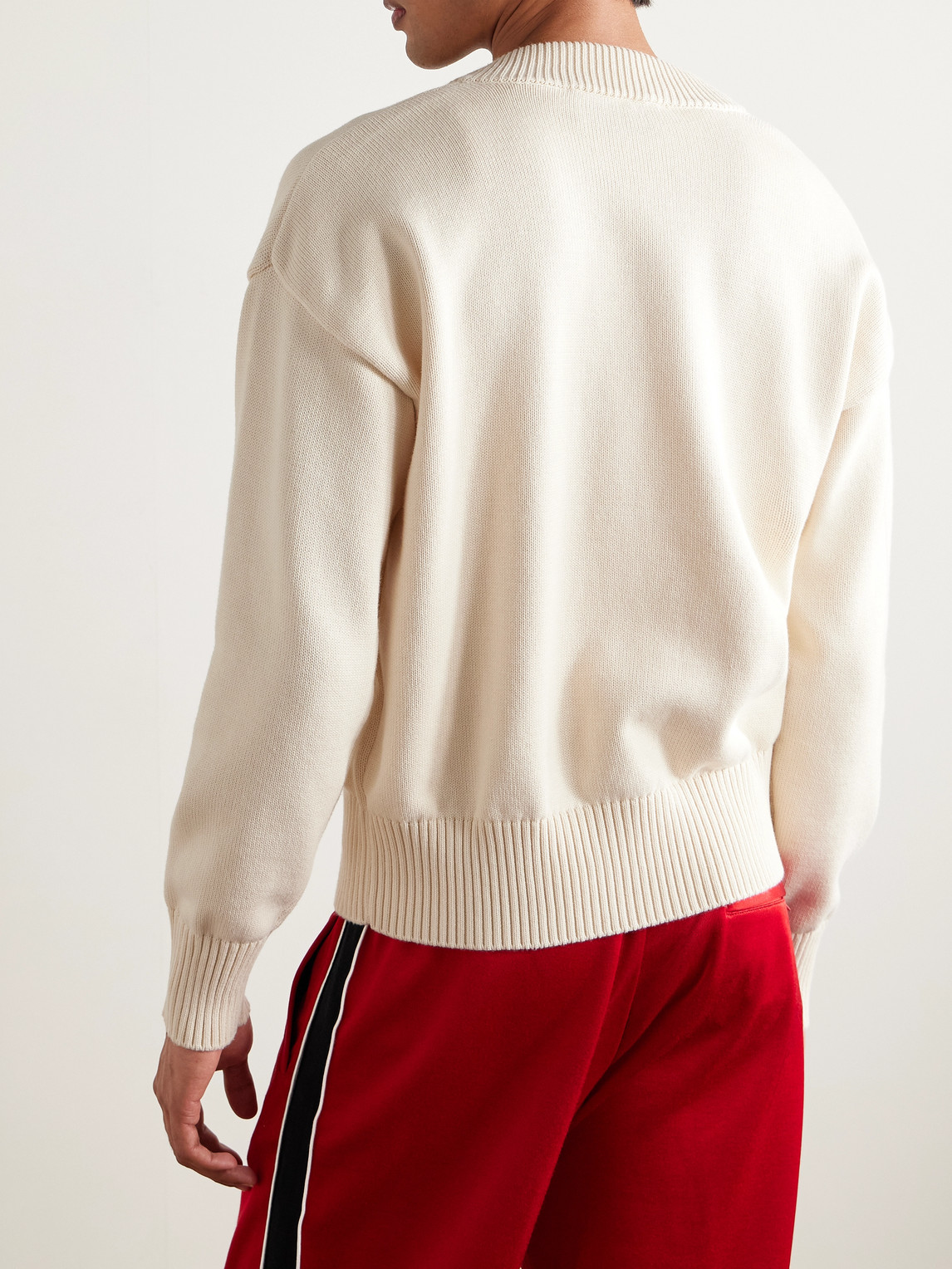 Shop Ami Alexandre Mattiussi Logo-embroidered Organic Cotton And Wool-blend Cardigan In Neutrals