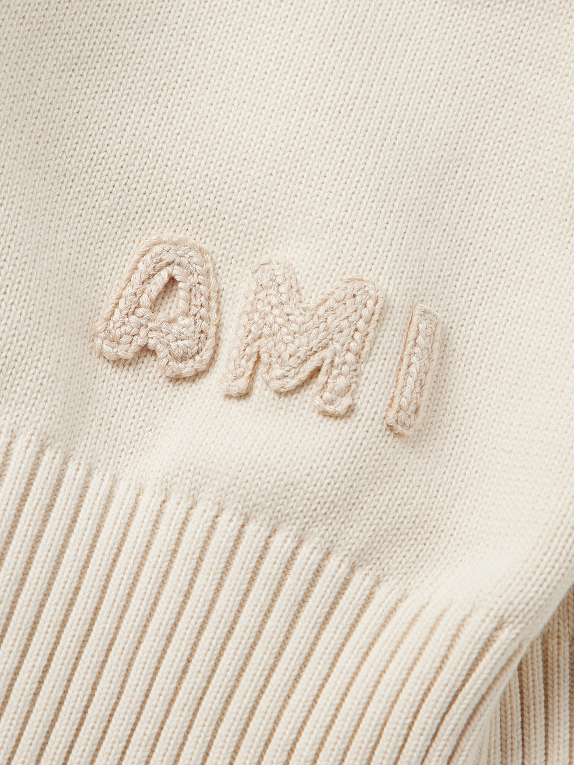 Shop Ami Alexandre Mattiussi Logo-embroidered Organic Cotton And Wool-blend Cardigan In Neutrals