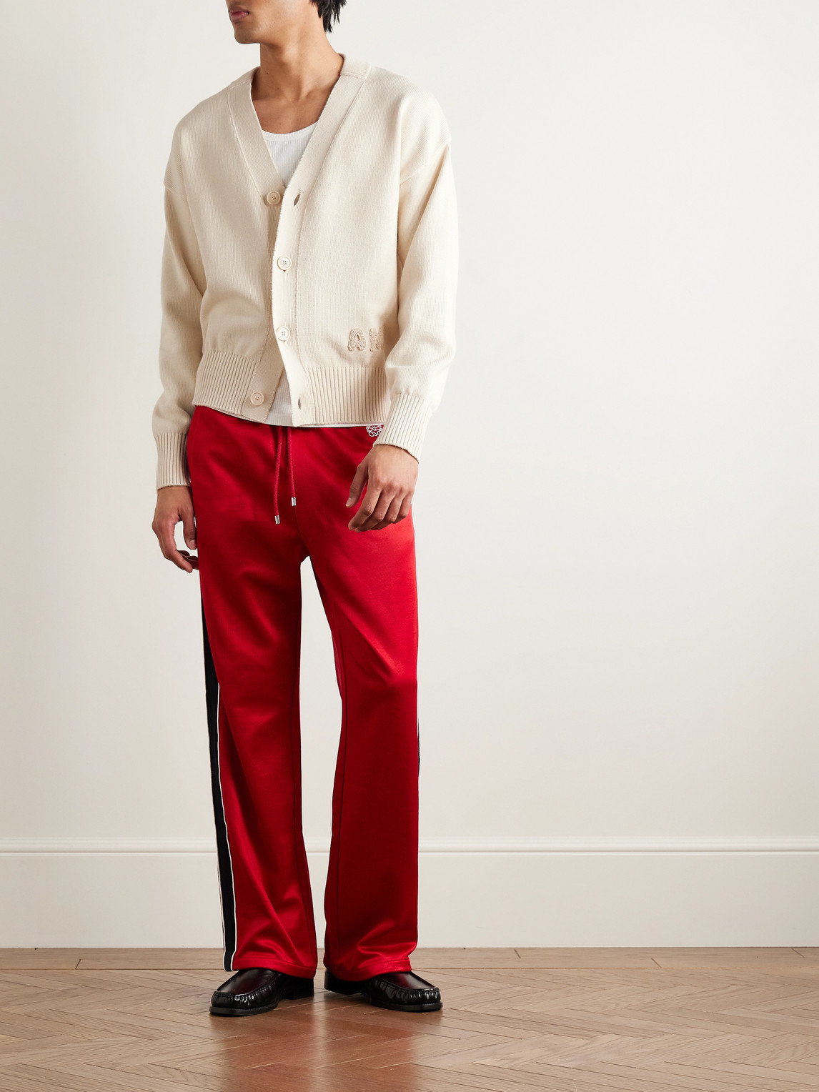 Shop Ami Alexandre Mattiussi Logo-embroidered Organic Cotton And Wool-blend Cardigan In Neutrals