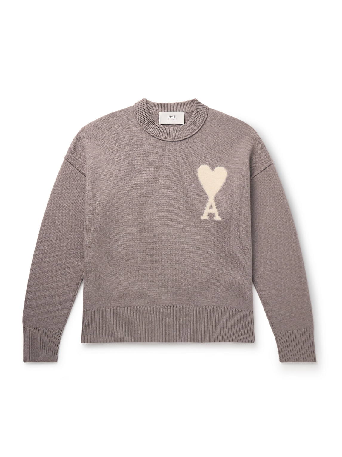 Ami Alexandre Mattiussi Logo-intarsia Virgin Wool Sweater In Neutrals