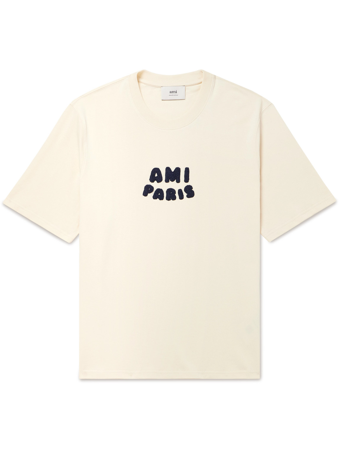 AMI PARIS - Logo-Flocked Organic Cotton-Jersey T-Shirt - Curated AMI PARIS - Logo-Flocked Organic Cotton-Jersey T-Shirt - Curated