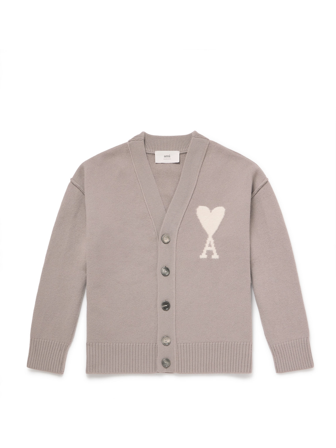 Ami Alexandre Mattiussi Adc Logo-intarsia Virgin Wool Cardigan In Neutrals