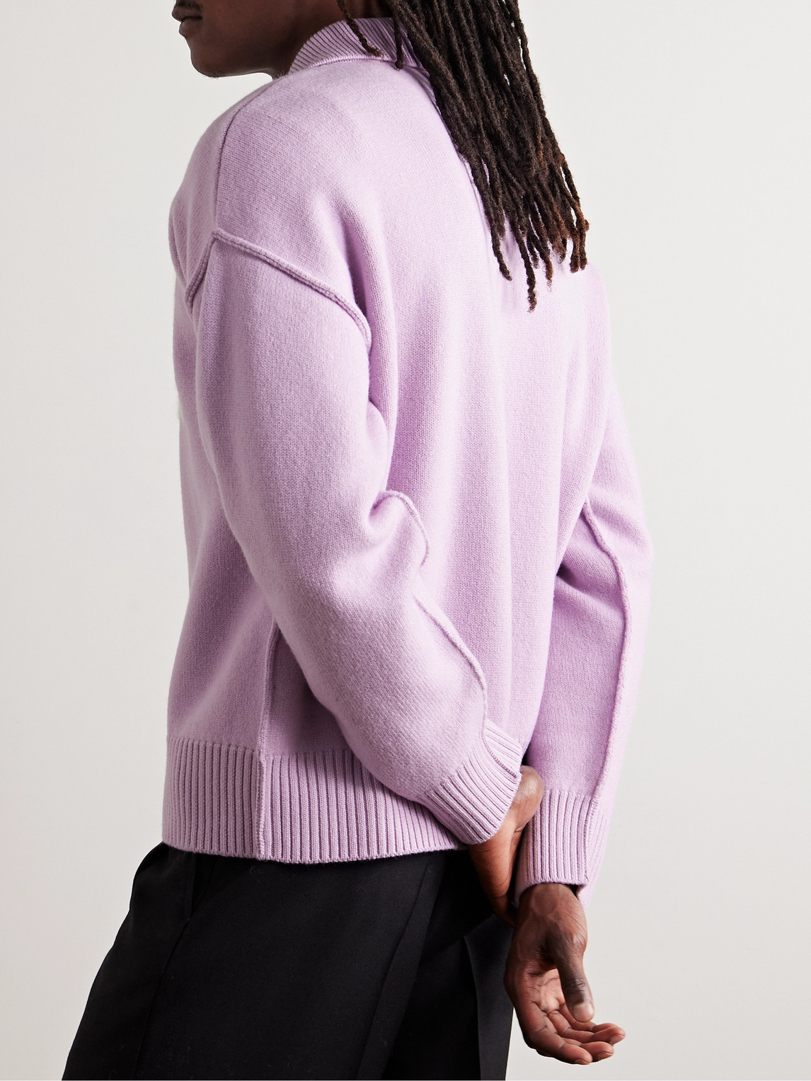 Shop Ami Alexandre Mattiussi Logo-intarsia Virgin Wool Polo Shirt In Purple