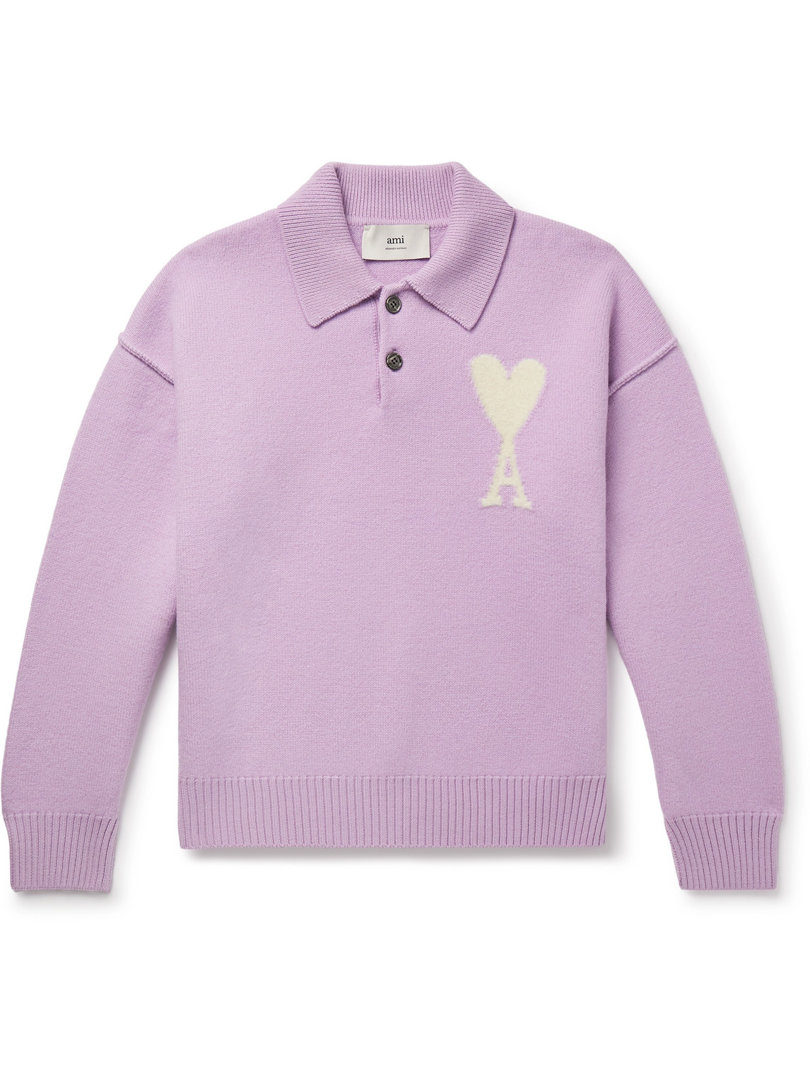 Shop Ami Alexandre Mattiussi Logo-intarsia Virgin Wool Polo Shirt In Purple