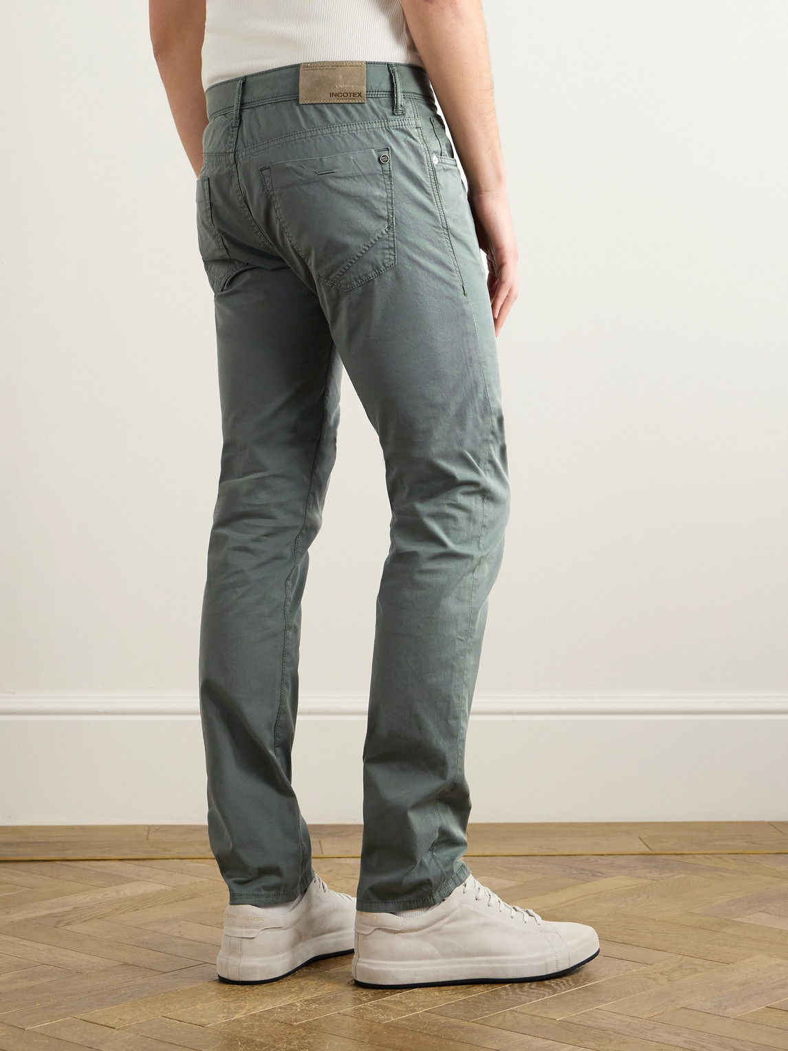 Incotex Blue Division Slim-fit Stretch-cotton Twill Trousers In Green