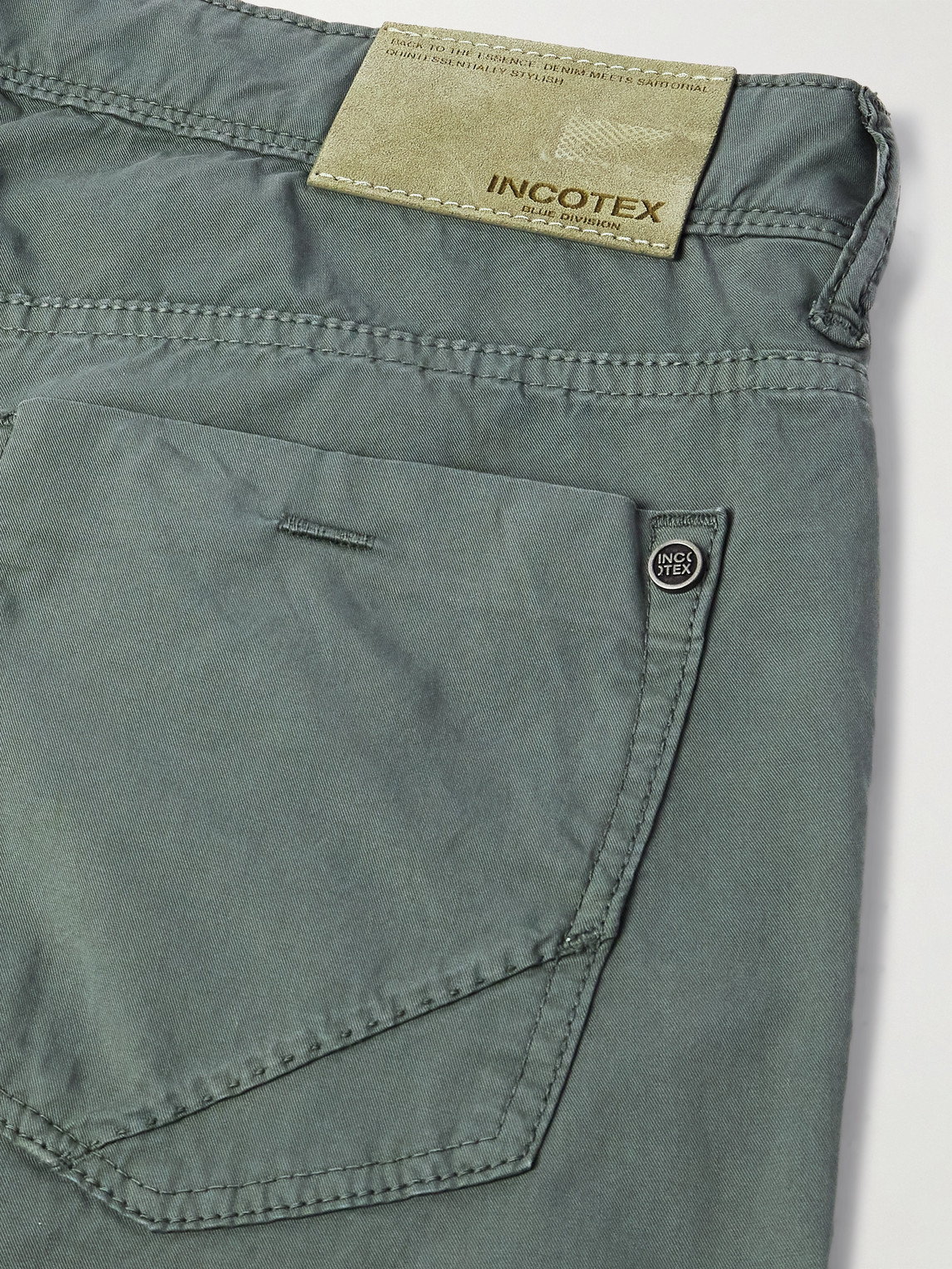 Incotex Blue Division Slim-fit Stretch-cotton Twill Trousers In Green