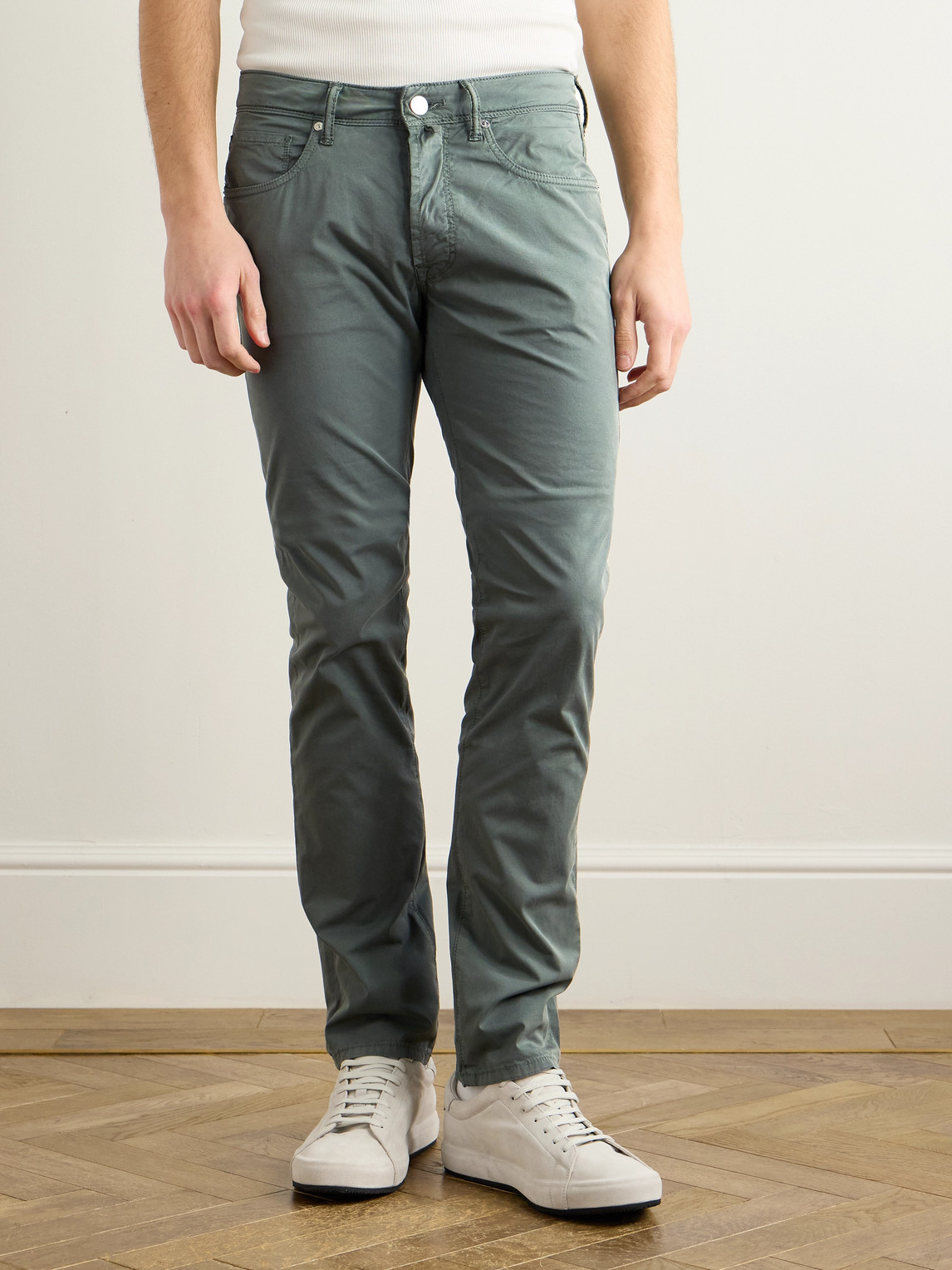 Incotex Blue Division Slim-fit Stretch-cotton Twill Trousers In Green