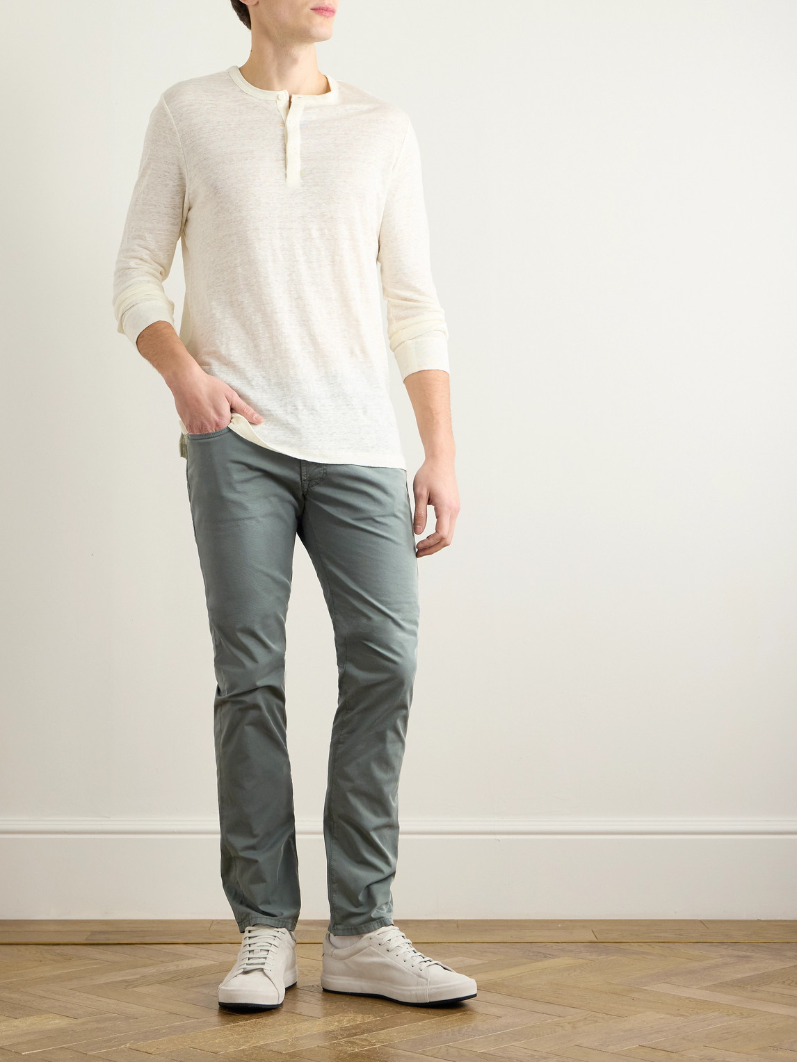 Incotex Blue Division Slim-fit Stretch-cotton Twill Trousers In Green