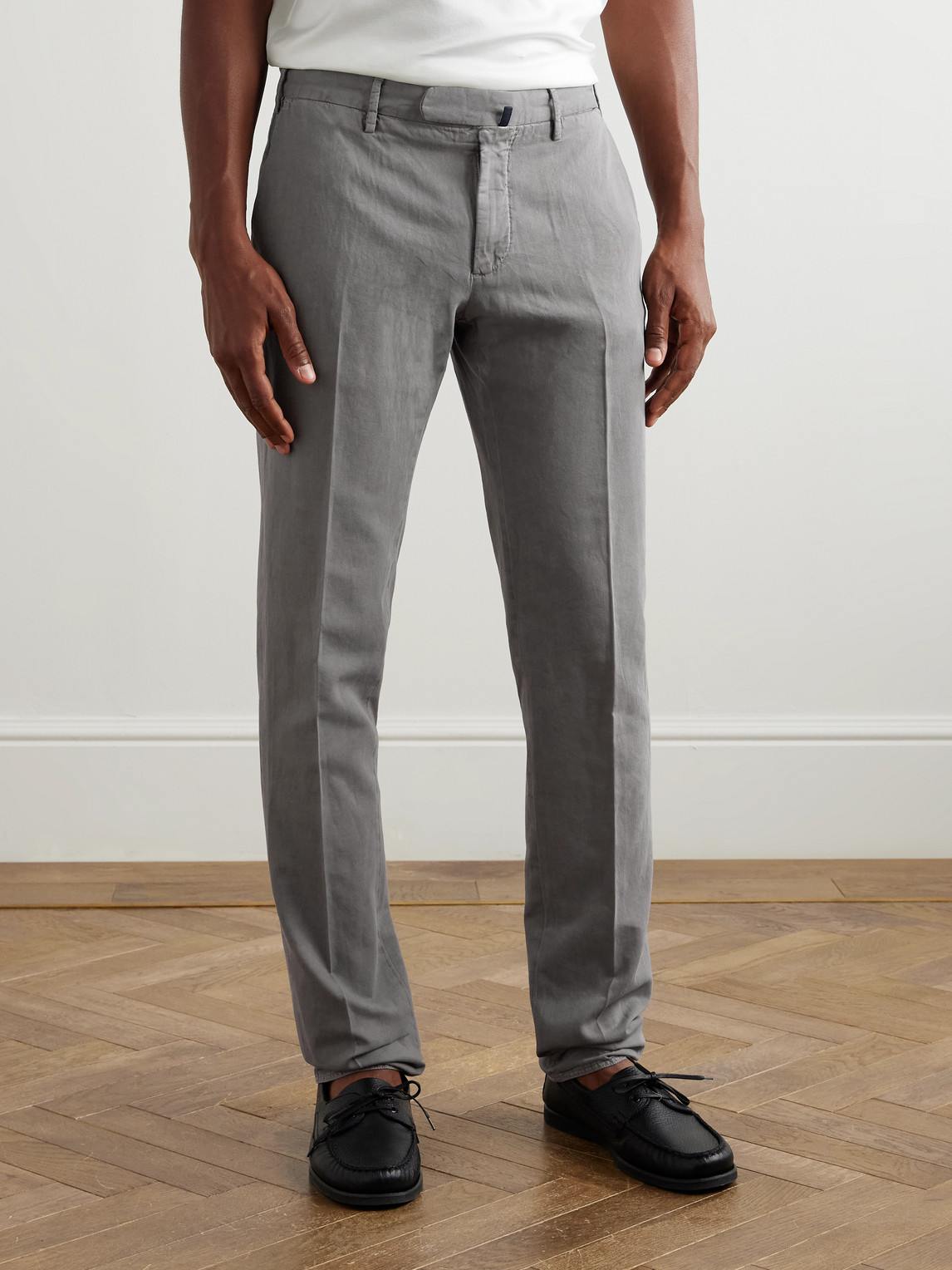 Incotex Venezia 1951 Slim-fit Straight-leg Cotton And Linen-blend Trousers In Gray