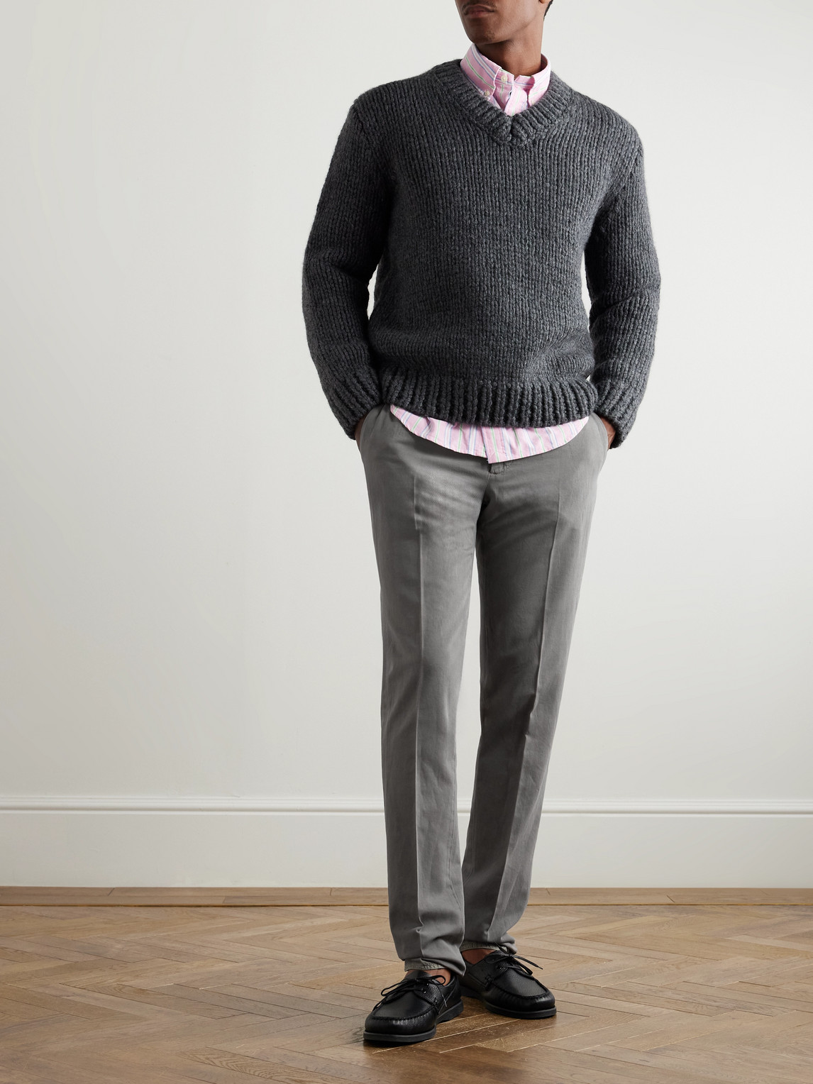 Incotex Venezia 1951 Slim-fit Straight-leg Cotton And Linen-blend Trousers In Gray