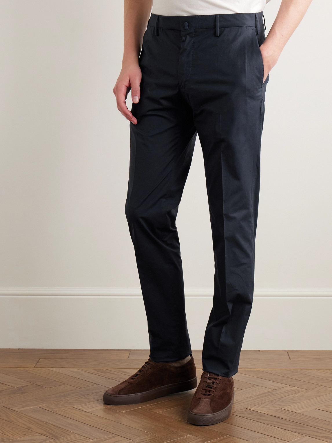 Incotex Venezia 1951 Slim-fit Cotton-blend Poplin Trousers In Gold