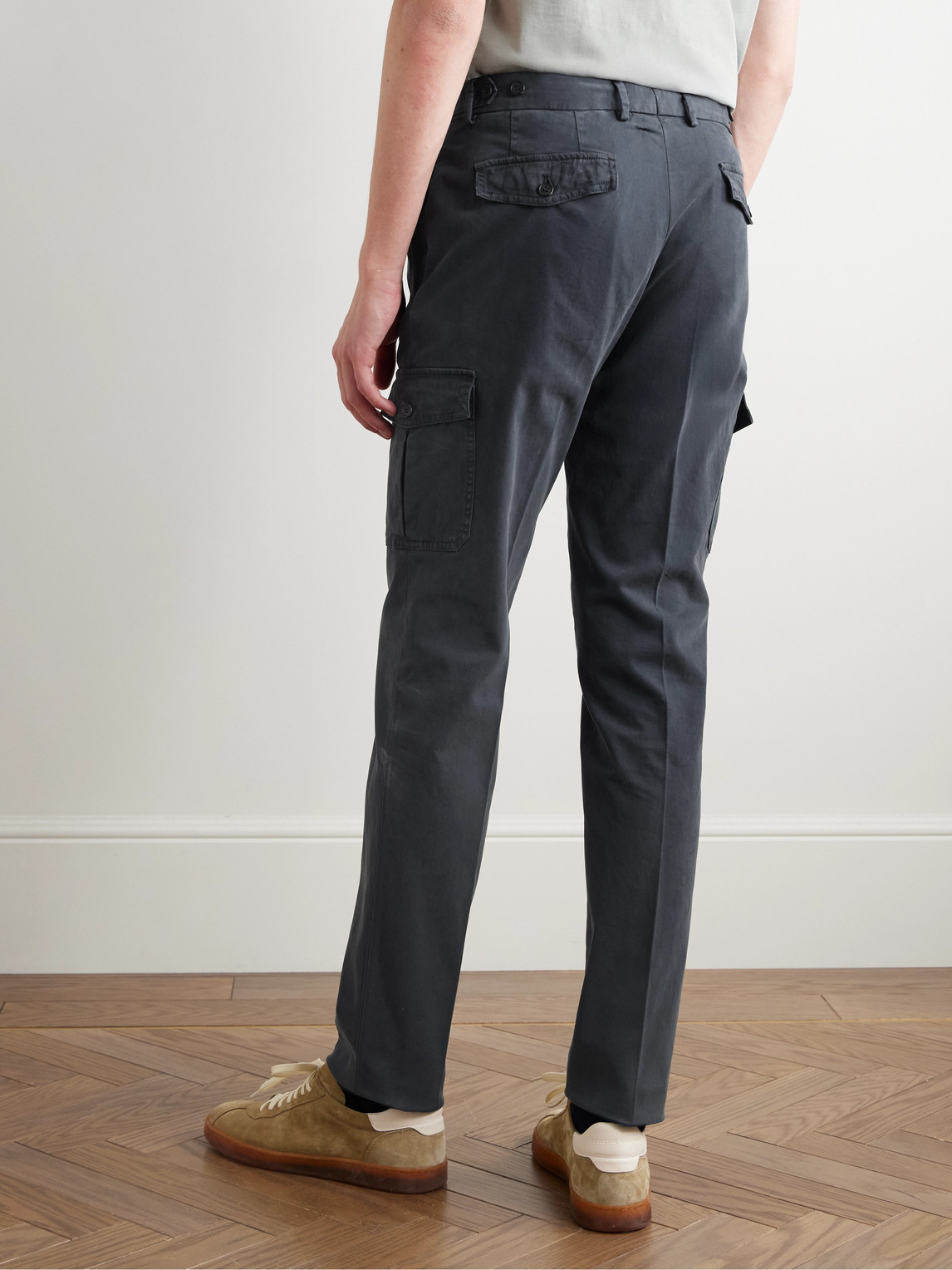 Incotex Venezia 1951 Slim-fit Tapered Garment-dyed Cotton-blend Twill Cargo Trousers In Blue