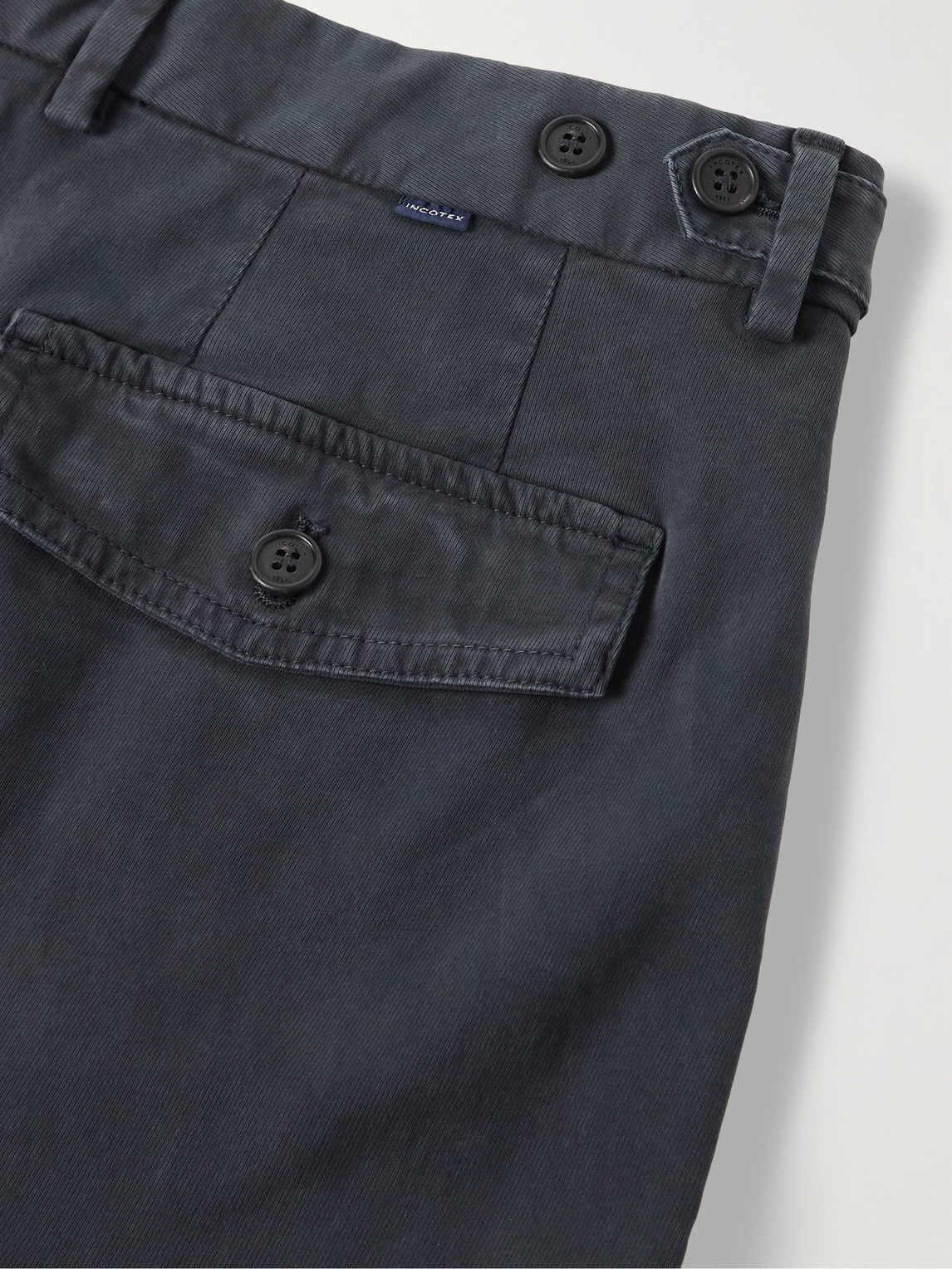 Incotex Venezia 1951 Slim-fit Tapered Garment-dyed Cotton-blend Twill Cargo Trousers In Blue