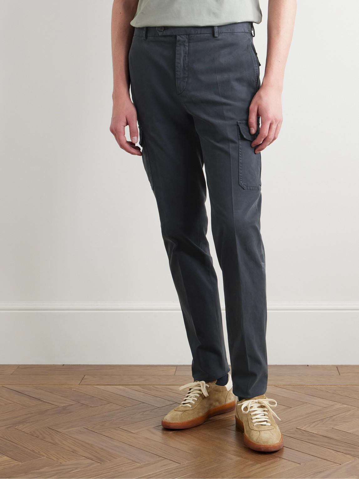 Incotex Venezia 1951 Slim-fit Tapered Garment-dyed Cotton-blend Twill Cargo Trousers In Blue