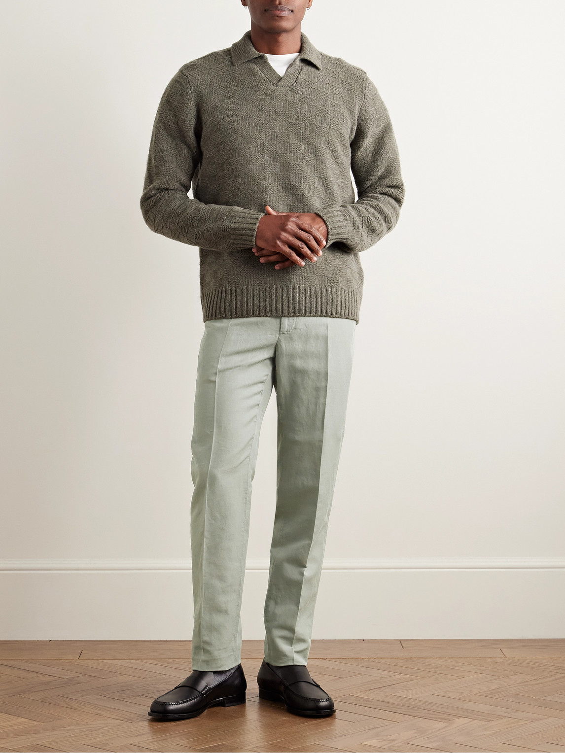 Incotex Venezia 1951 Slim-fit Garment-dyed Chinolino Trousers In Green