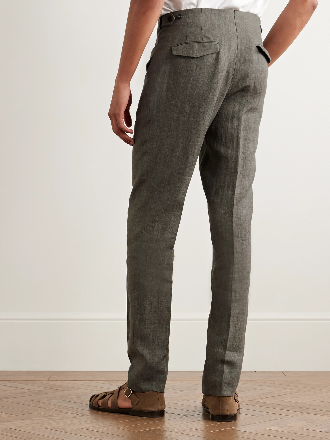 Incotex Venezia 1951 Slim-fit Tapered Pleated Linen Suit Trousers In Green