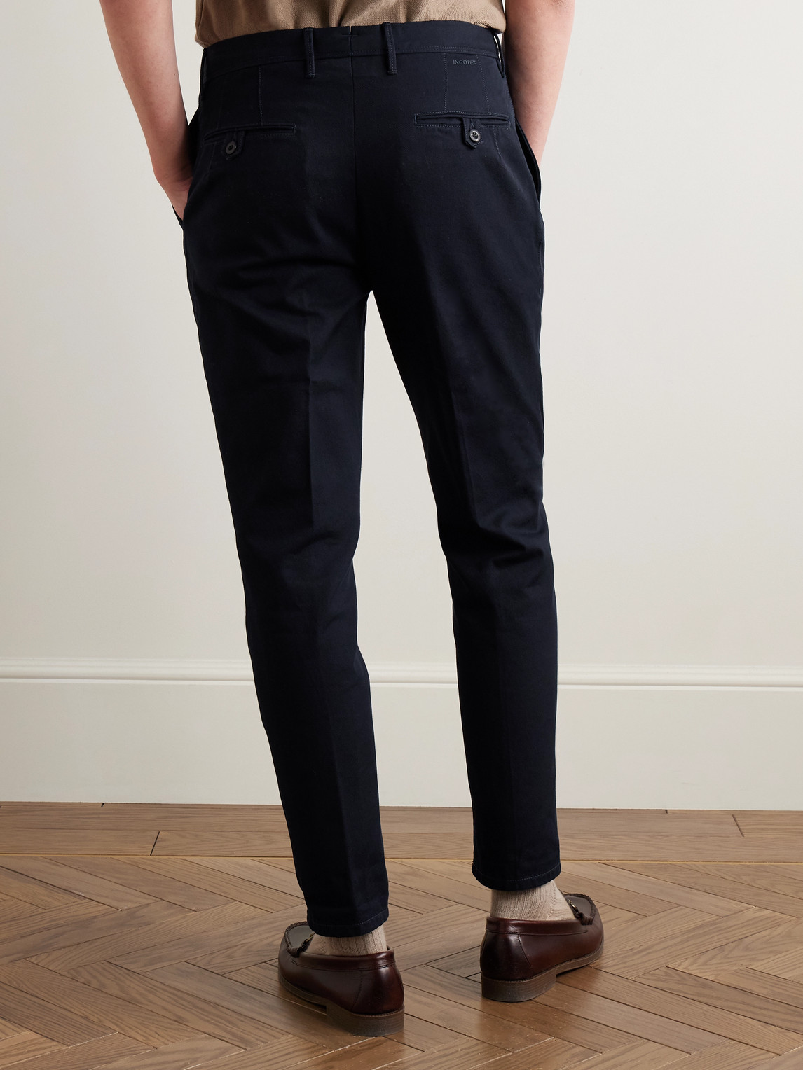 Incotex Slim-fit Pleated Cotton-twill Trousers In Blue