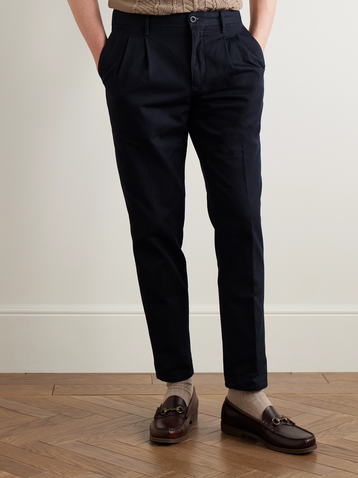 Incotex Slim-fit Pleated Cotton-twill Trousers In Blue