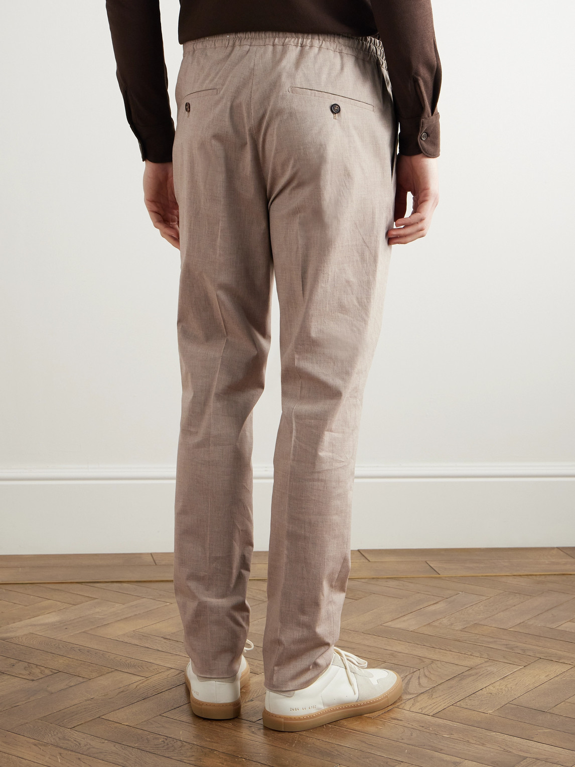 Incotex Venezia 1951 Slim-fit Tapered Pleated Striped Cotton-blend Trousers In Neutrals