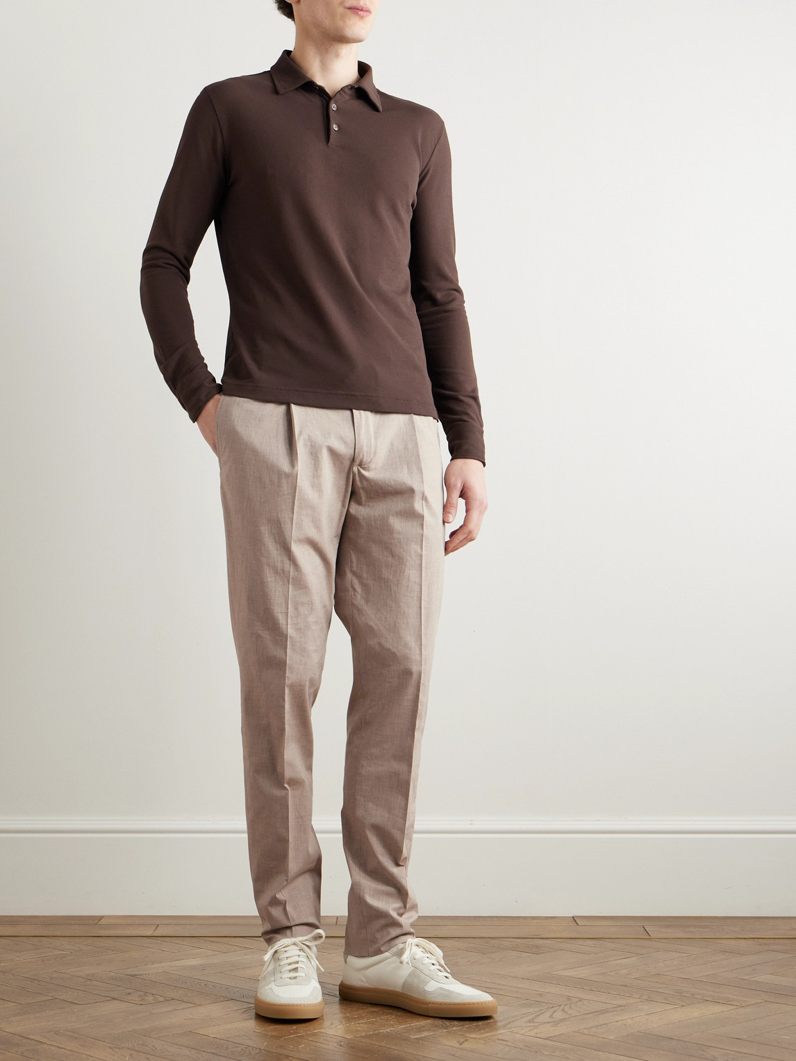 Incotex Venezia 1951 Slim-fit Tapered Pleated Striped Cotton-blend Trousers In Neutrals