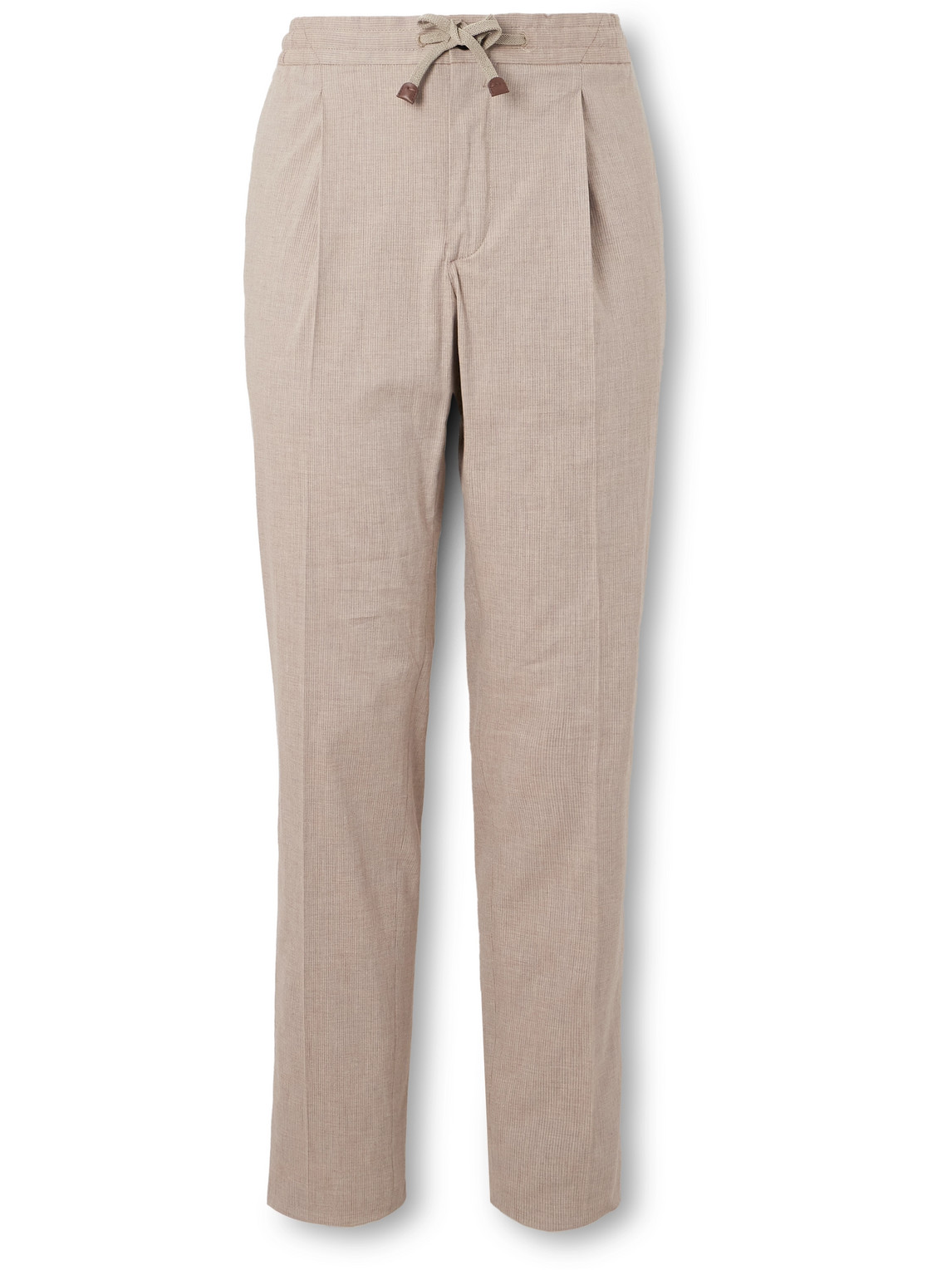 Incotex Venezia 1951 Slim-fit Tapered Pleated Striped Cotton-blend Trousers In Neutrals