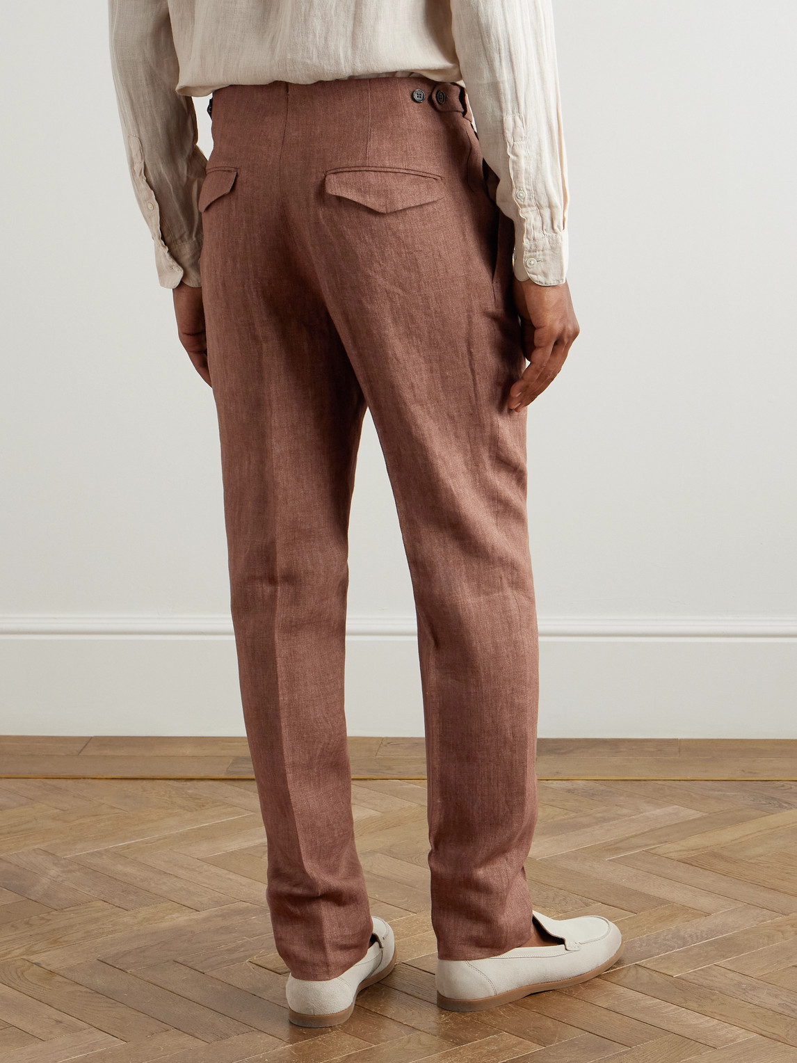 Incotex Venezia 1951 Slim-fit Tapered Pleated Linen Suit Trousers In Brown