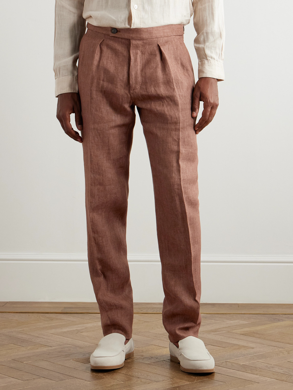 Incotex Venezia 1951 Slim-fit Tapered Pleated Linen Suit Trousers In Brown